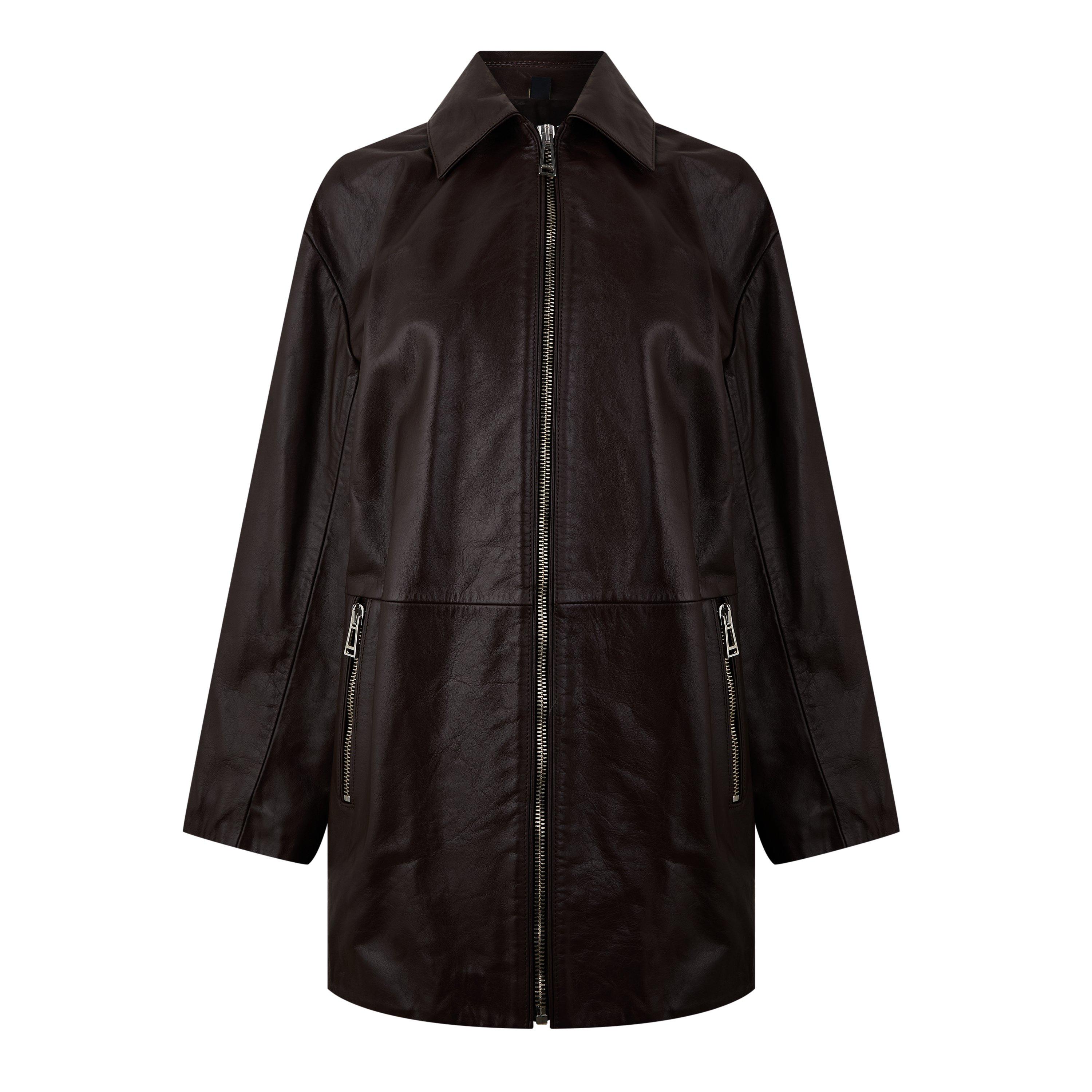 Chestnut - Belstaff - Women's Bronze Italian Leather Long Sleeve Oversized Fit Leather Jacket - 1