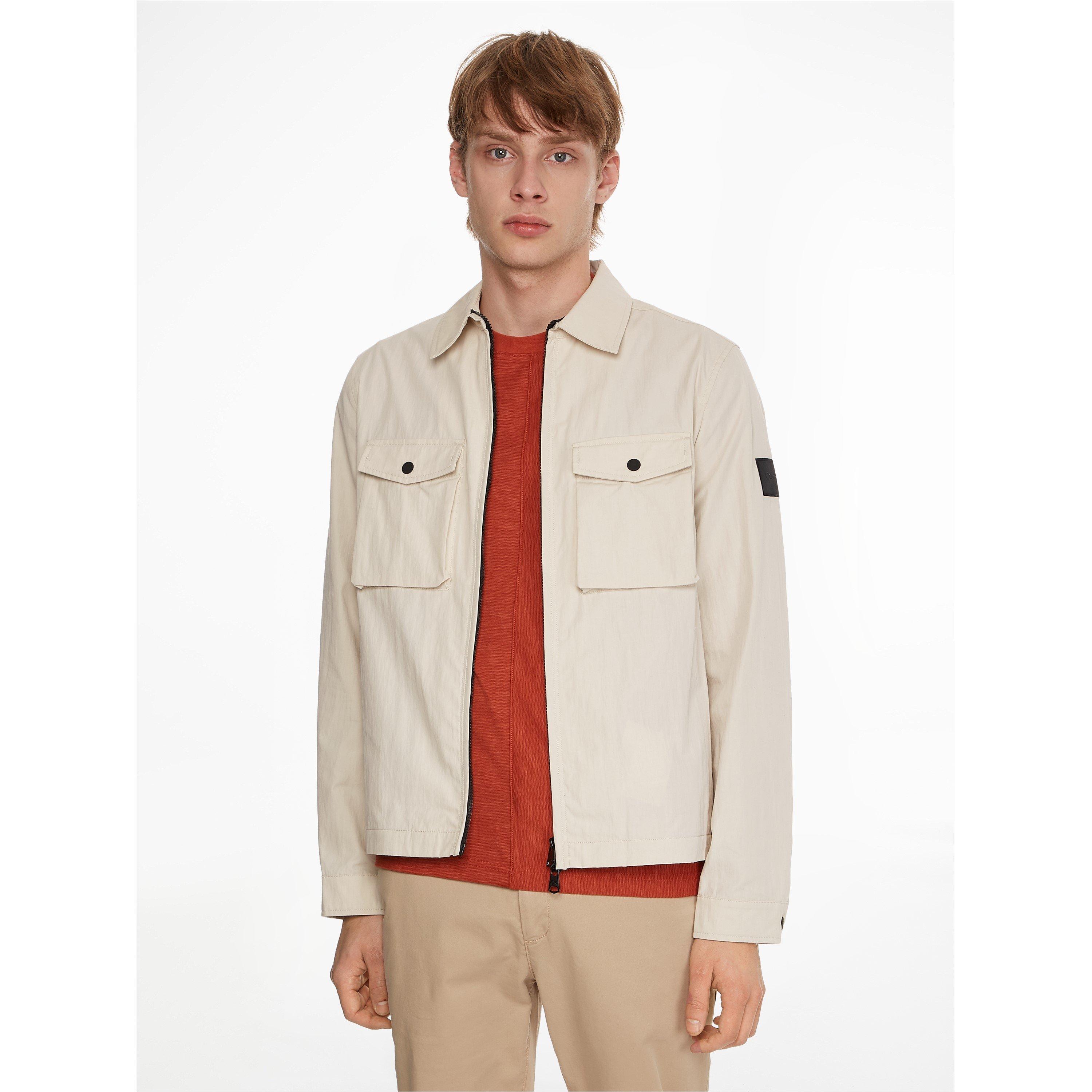 Stony Beige ACE - Calvin Klein - Men's  Lifestyle Cotton Long Sleeve Overshirt - 3