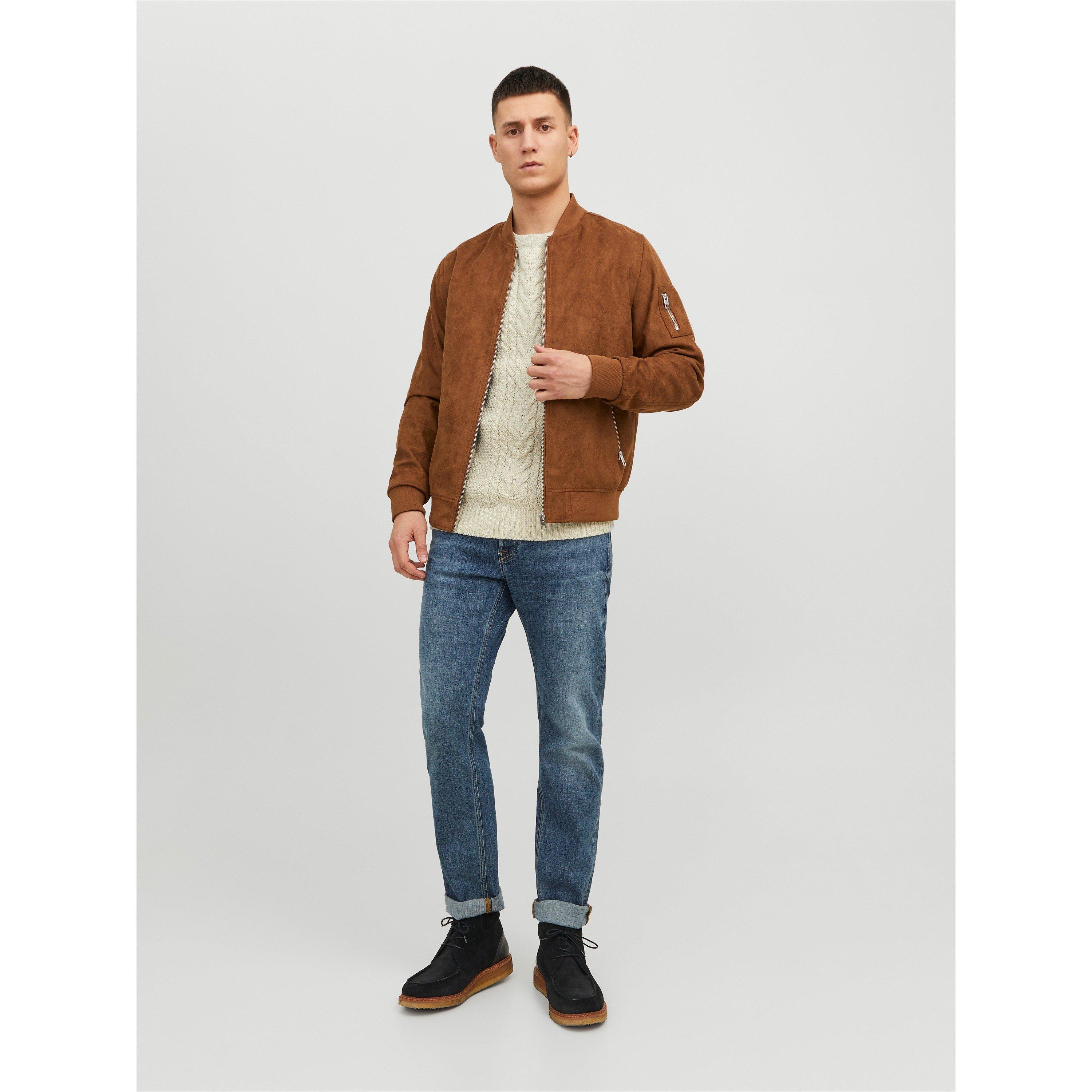 Cognac - Jack and Jones - Men's  Suede Long Sleeve Bomber Jacket - 2