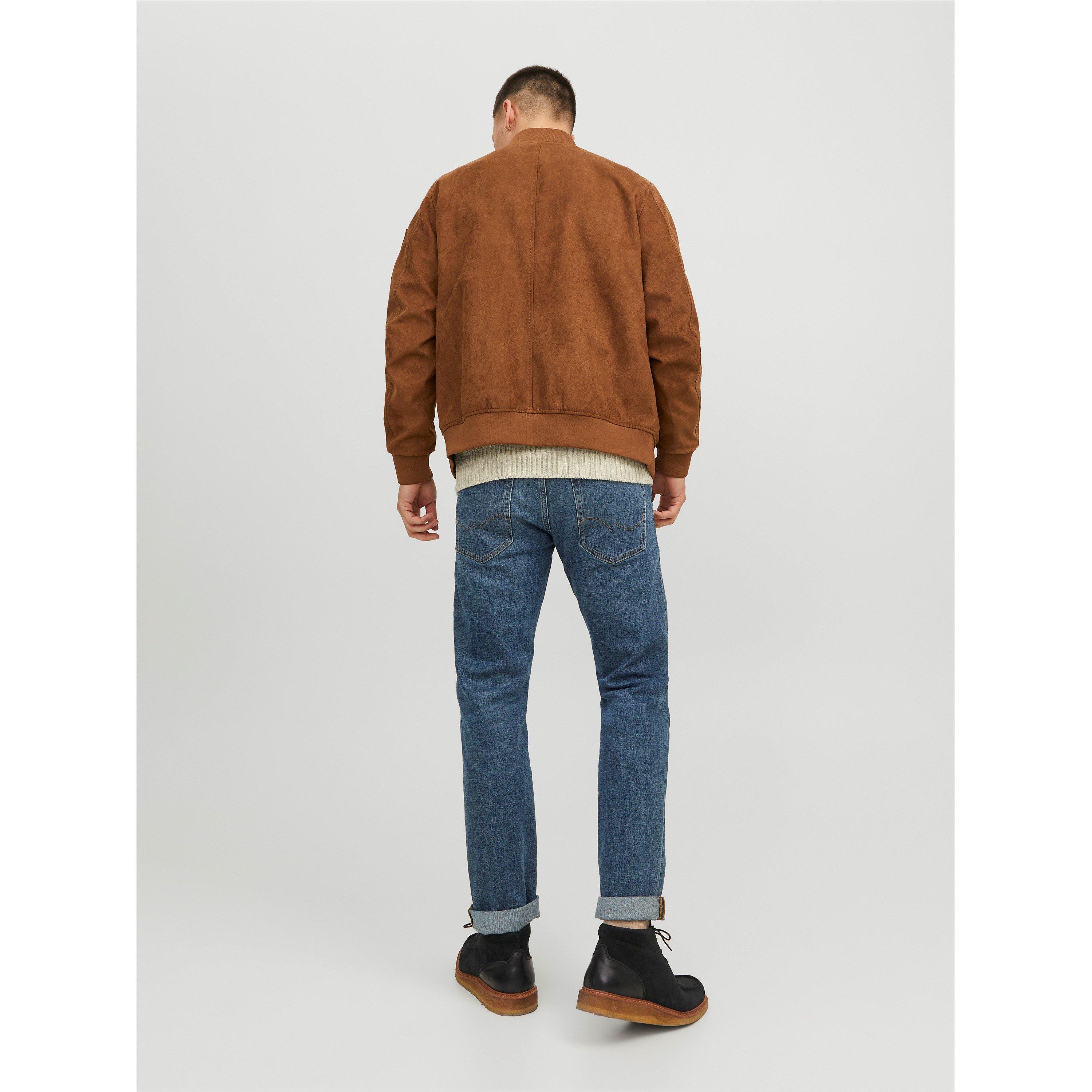 Cognac - Jack and Jones - Men's  Suede Long Sleeve Bomber Jacket - 3