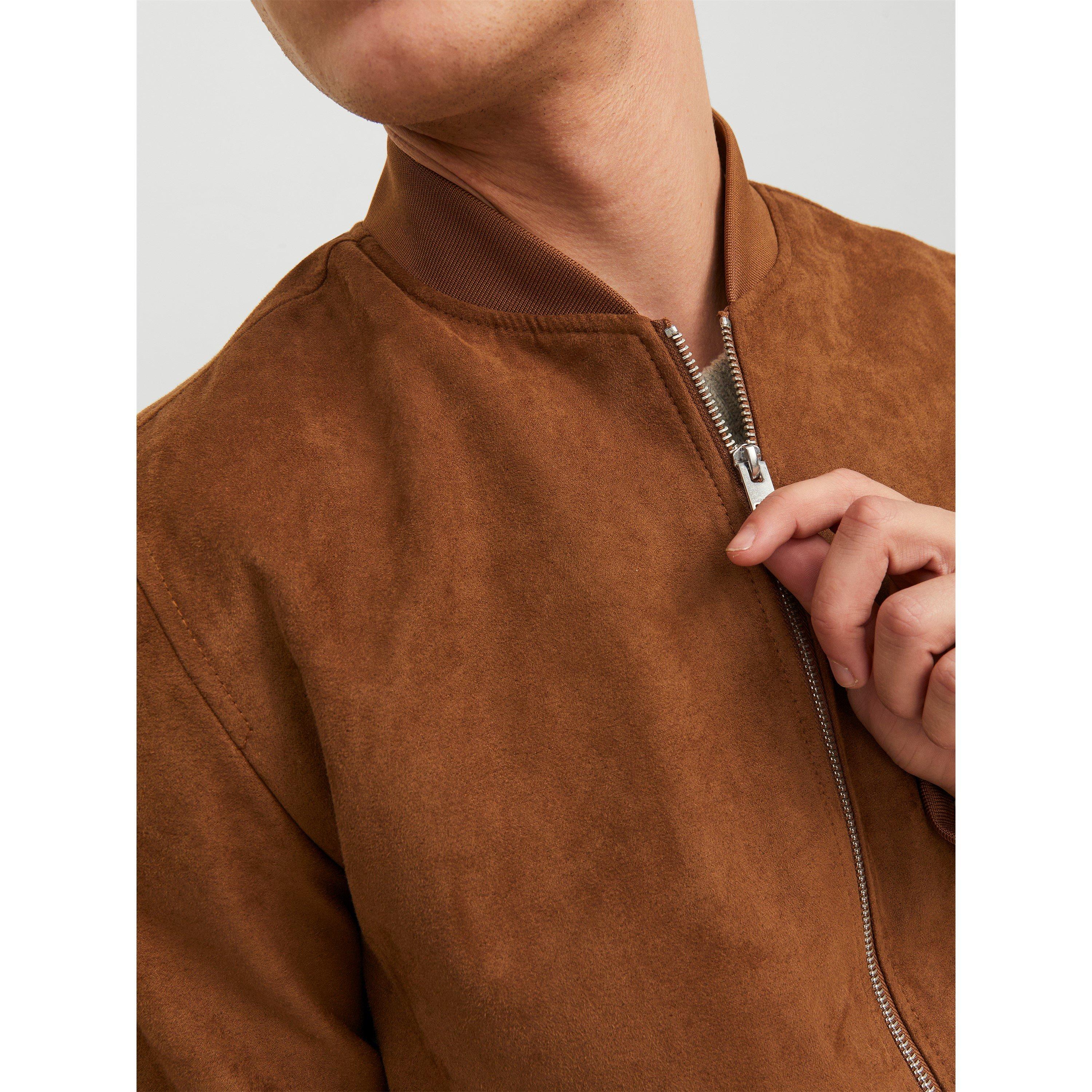 Cognac - Jack and Jones - Men's  Suede Long Sleeve Bomber Jacket - 6
