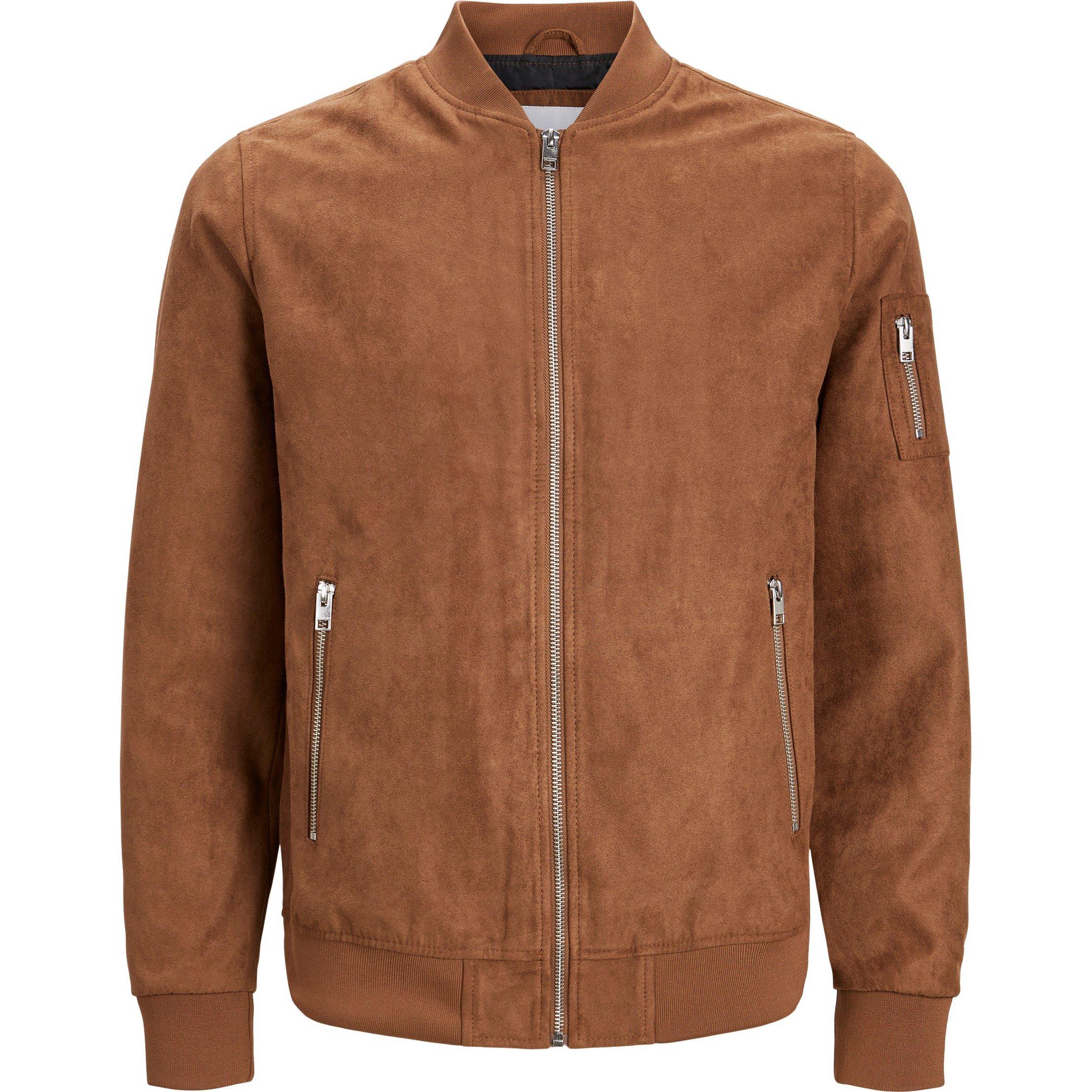 Cognac - Jack and Jones - Men's  Suede Long Sleeve Bomber Jacket - 7
