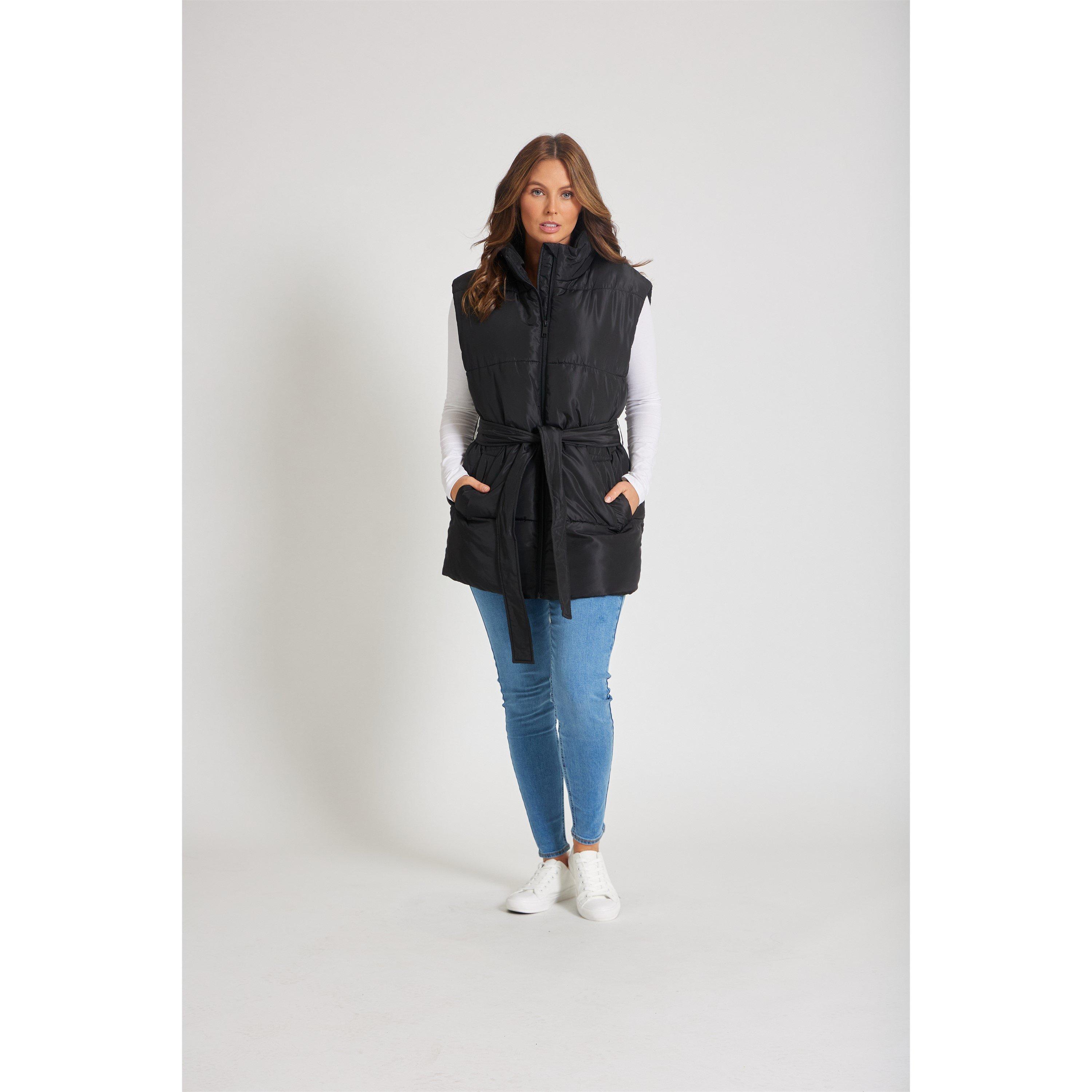 BLACK - Be You - Women's Belted Tie Padded Sleeveless Gilet - 2