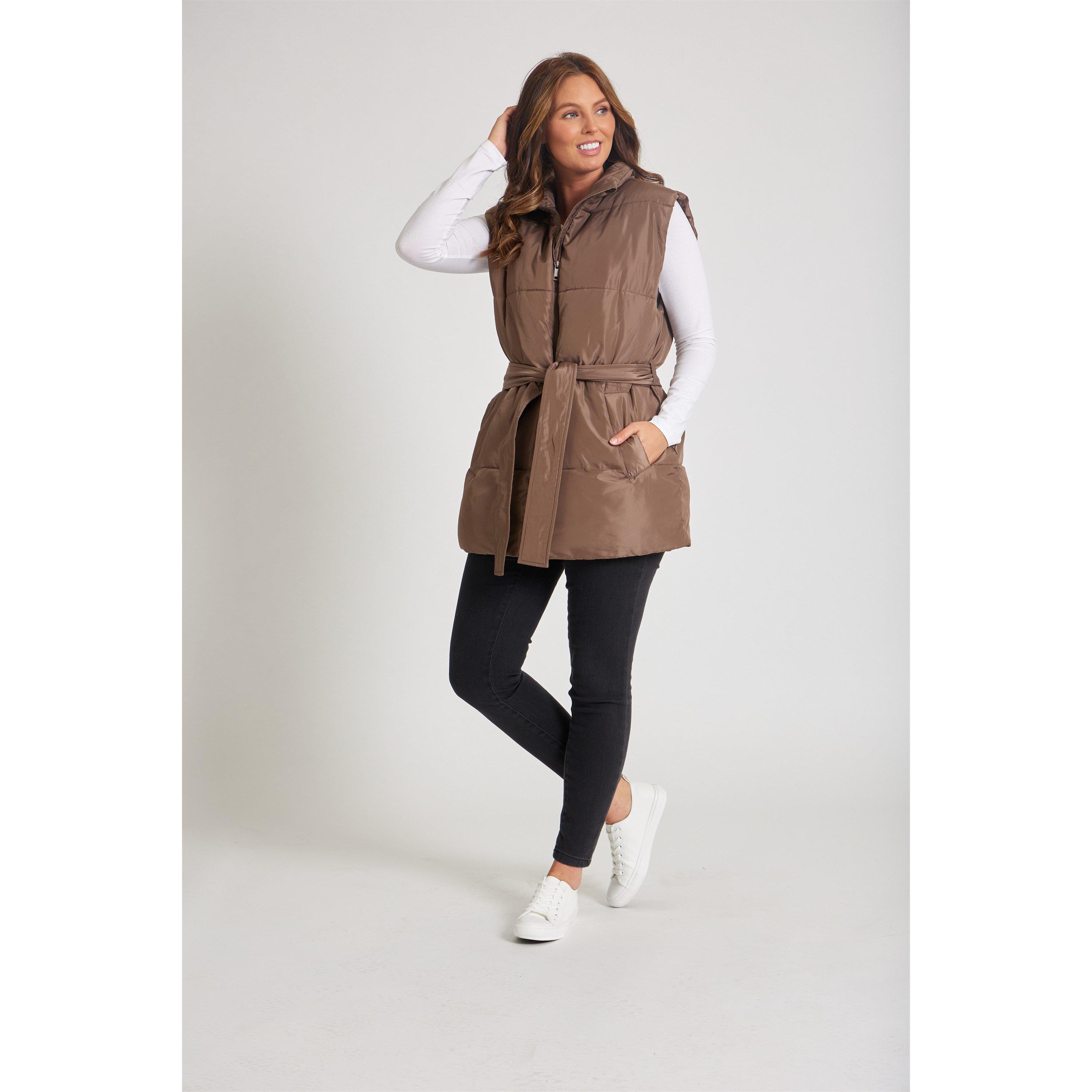 Brown - Be You - Women's Belted Tie Padded Sleeveless Gilet - 2