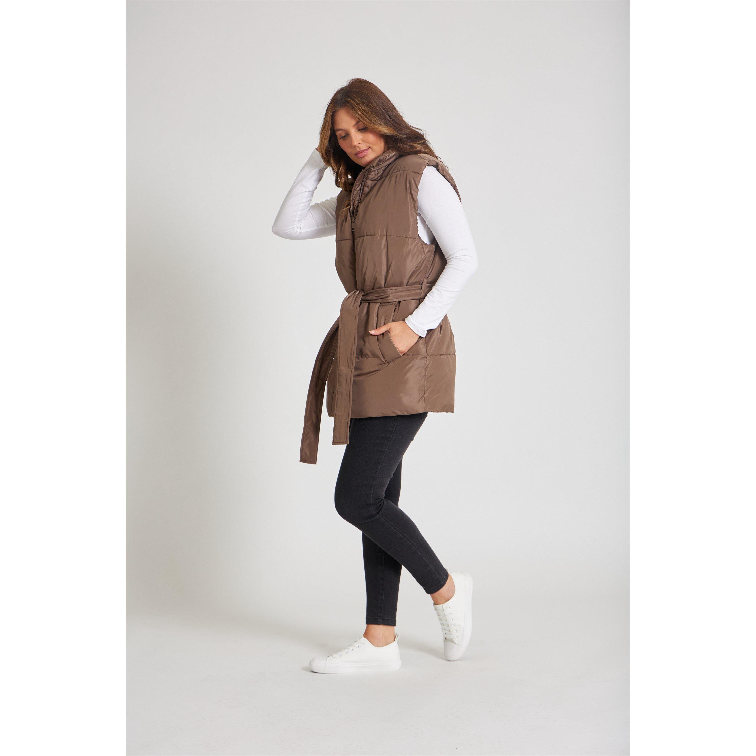 Brown - Be You - Women's Belted Tie Padded Sleeveless Gilet - 5