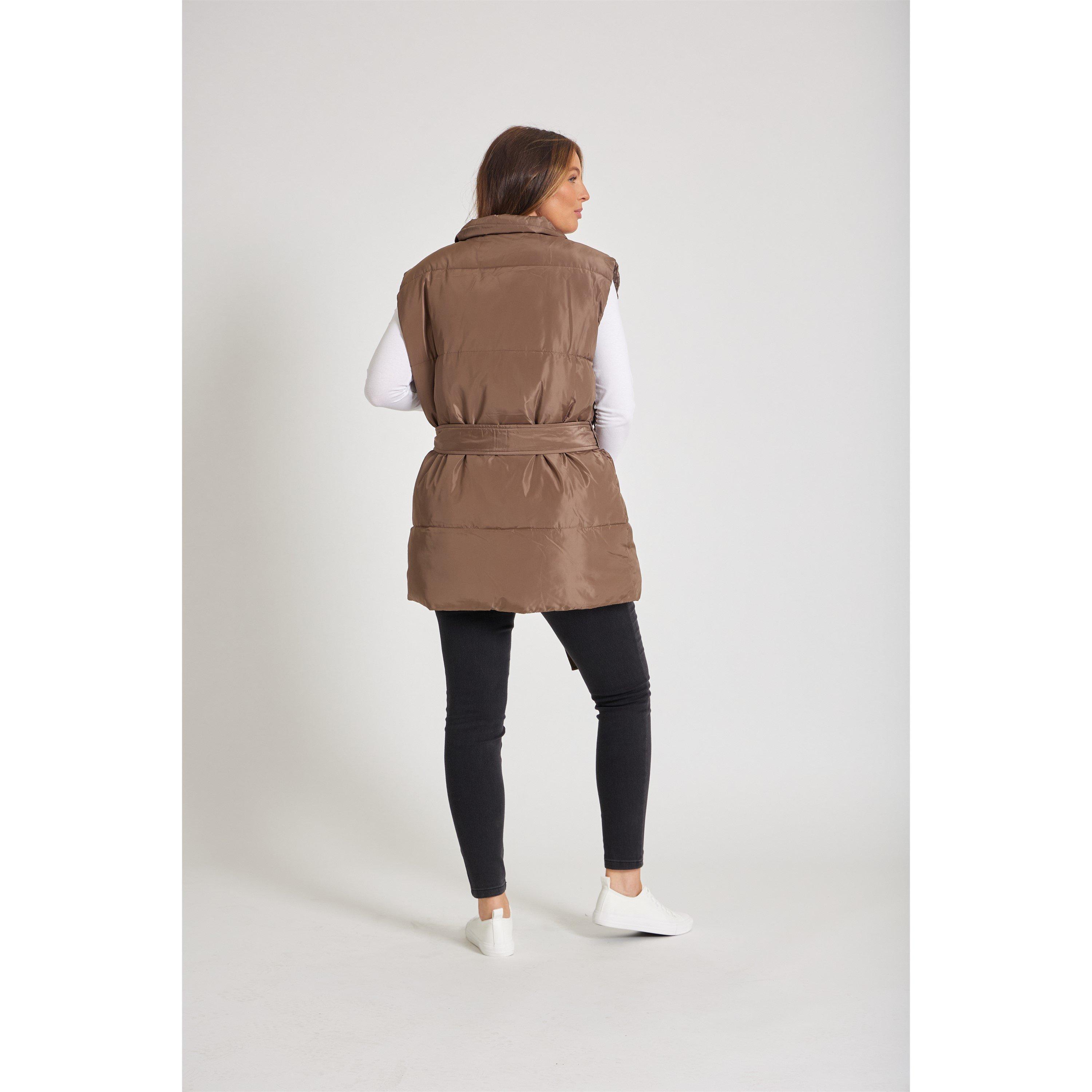 Brown - Be You - Women's Belted Tie Padded Sleeveless Gilet - 3