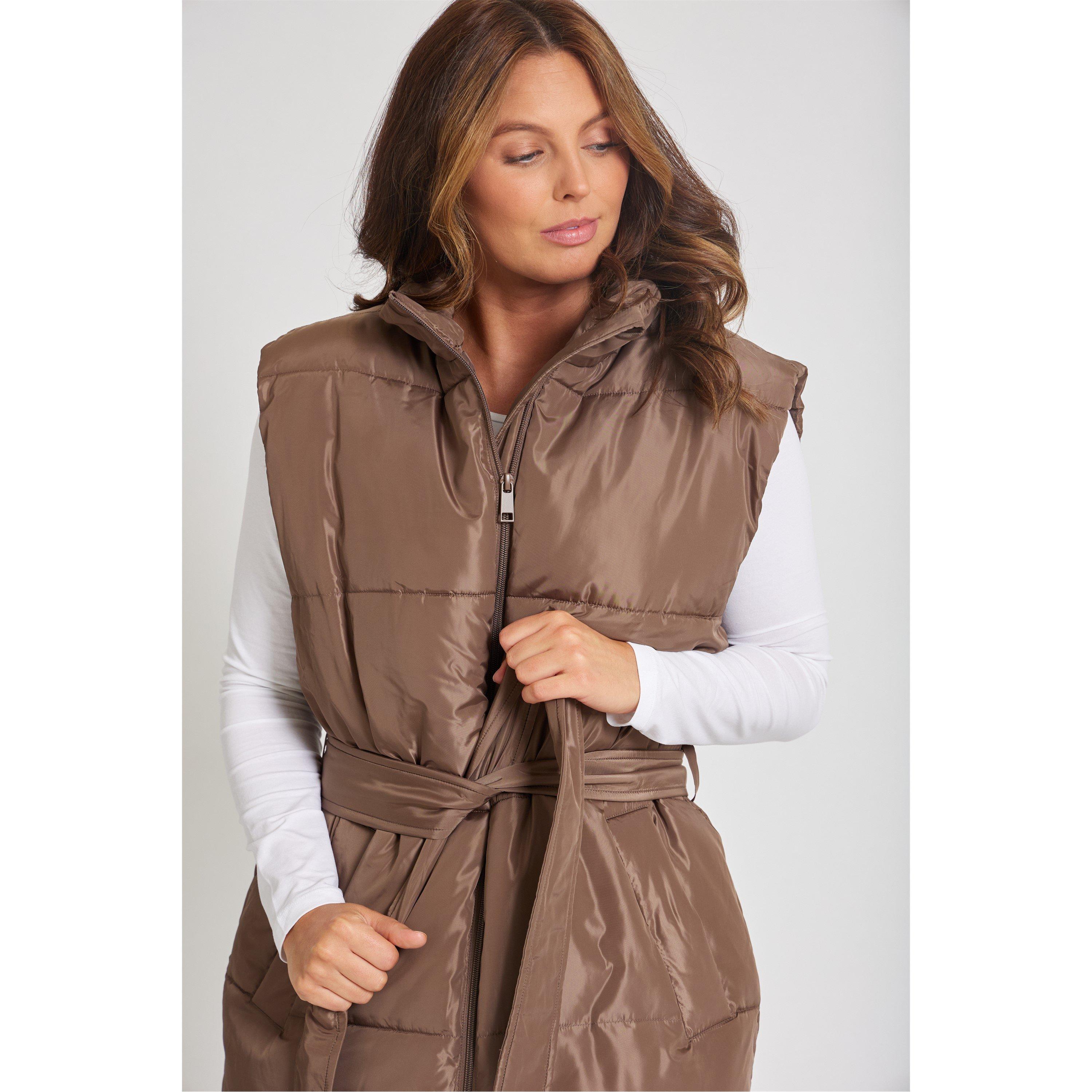 Brown - Be You - Women's Belted Tie Padded Sleeveless Gilet - 4