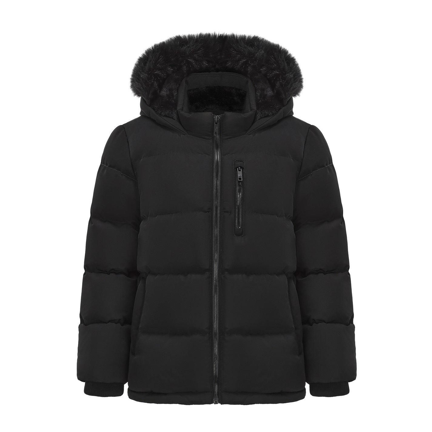 Black - SoulCal - Kids Double Zip Detachable Faux Fur Hood Fleece Lined Short Puffer Jacket - 1