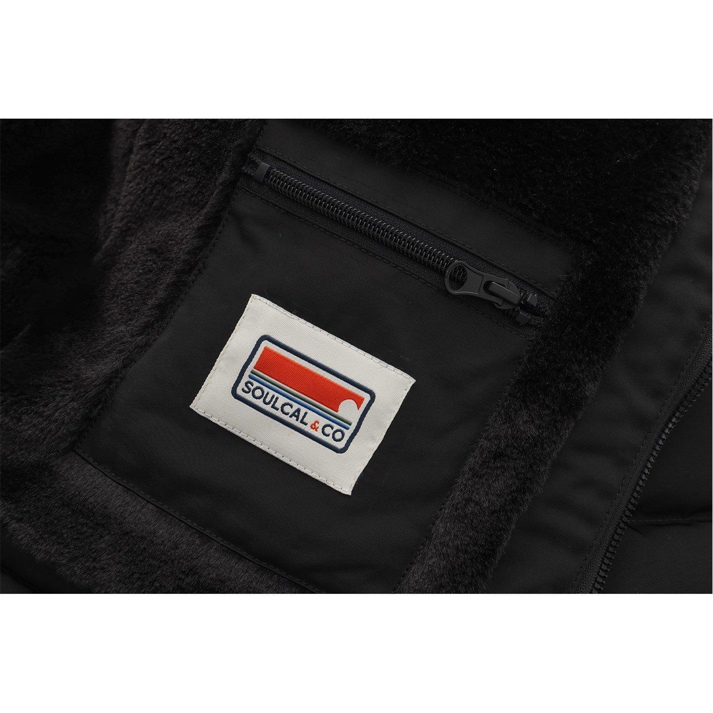 Negro - SoulCal - Double Zip Detachable Faux Fur Hood Fleece Lined Short Puffer Jacket - 9