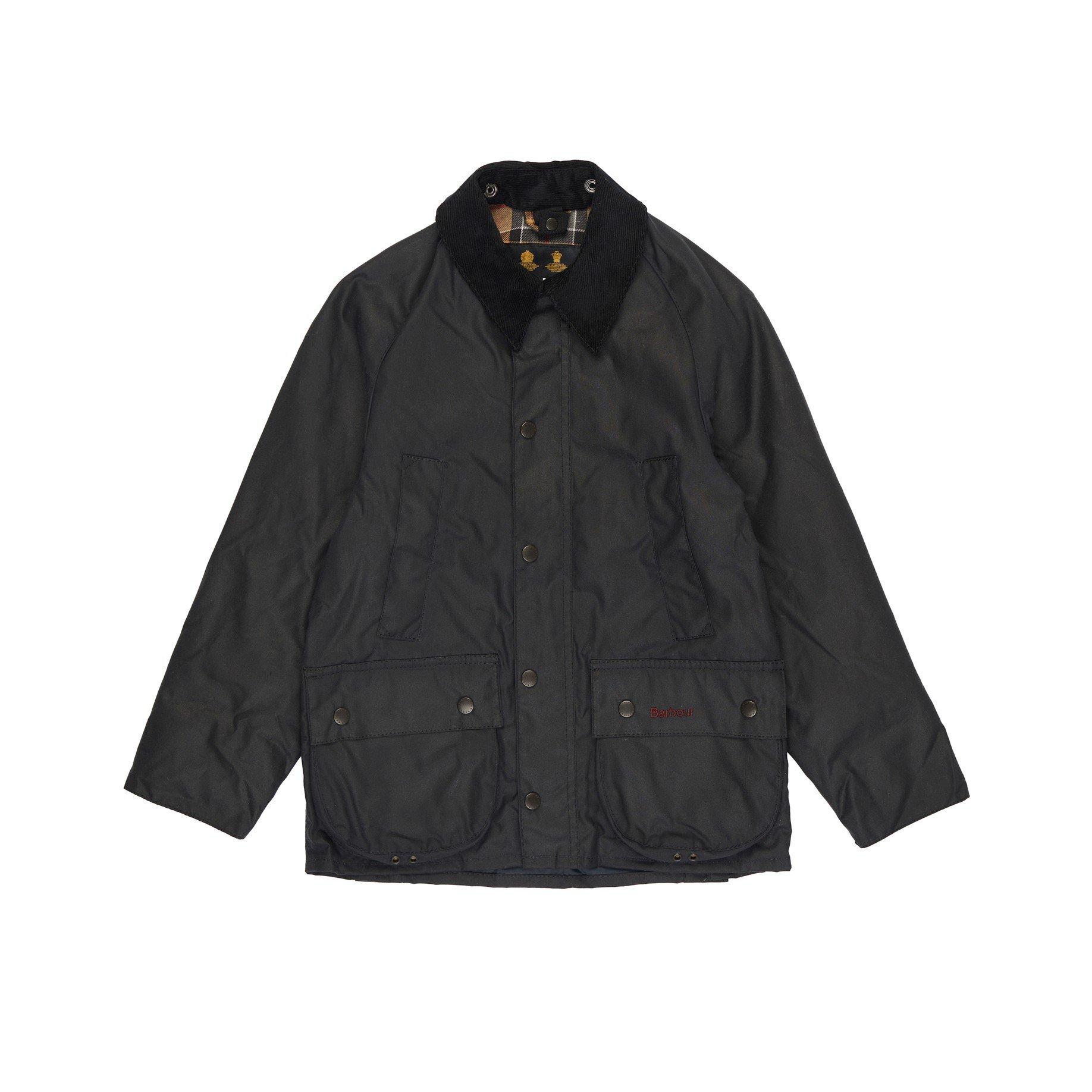 Navy - Barbour - Kids' Bedale Water Resistant Waxed Cotton Long Sleeve Wax Jacket - 1