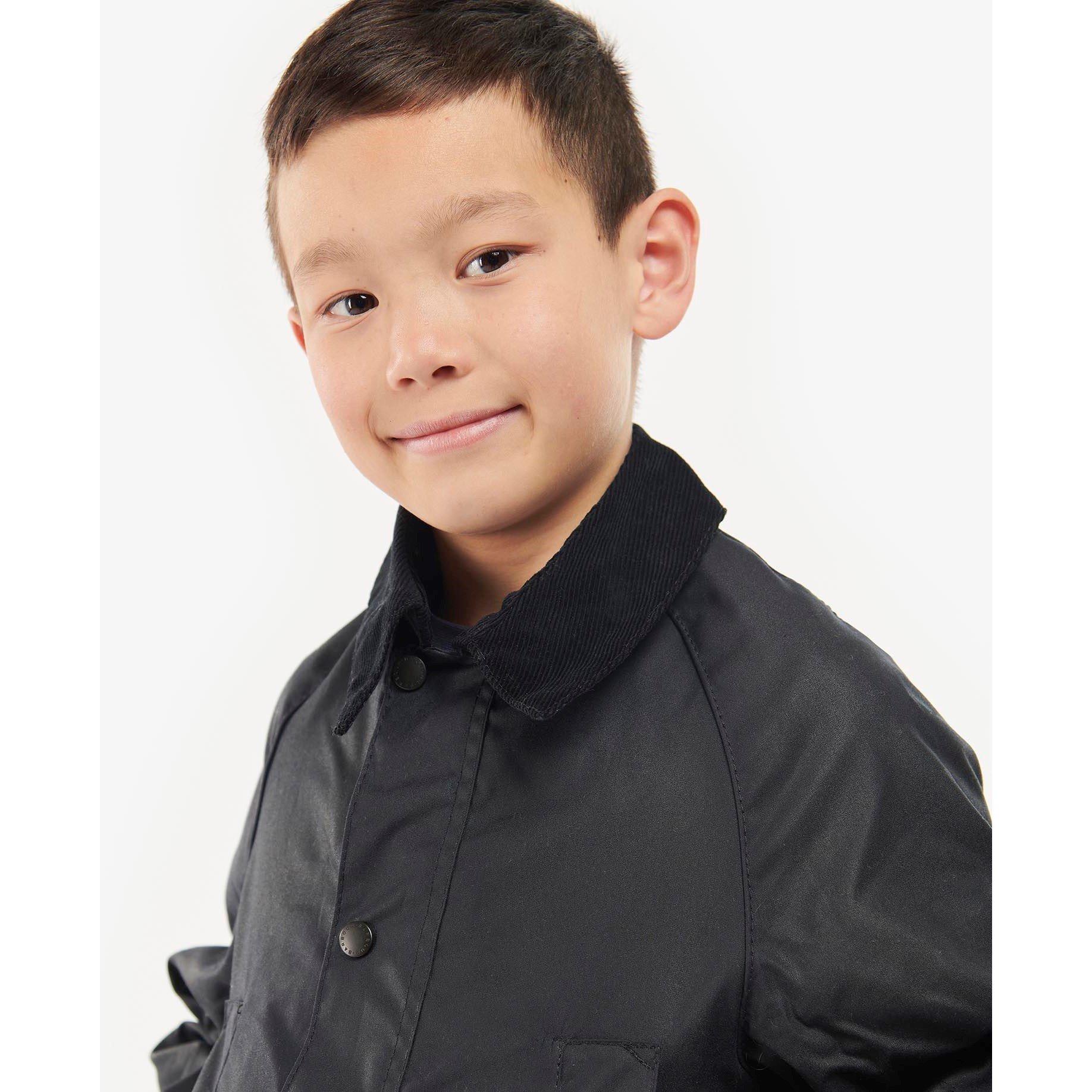 Navy - Barbour - Kids' Bedale Water Resistant Waxed Cotton Long Sleeve Wax Jacket - 4