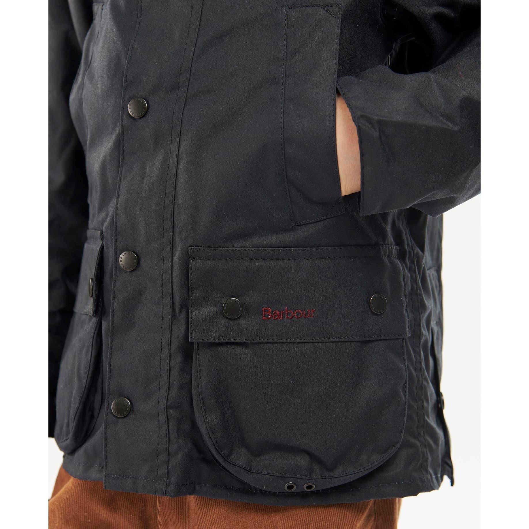 Navy - Barbour - Kids' Bedale Water Resistant Waxed Cotton Long Sleeve Wax Jacket - 5