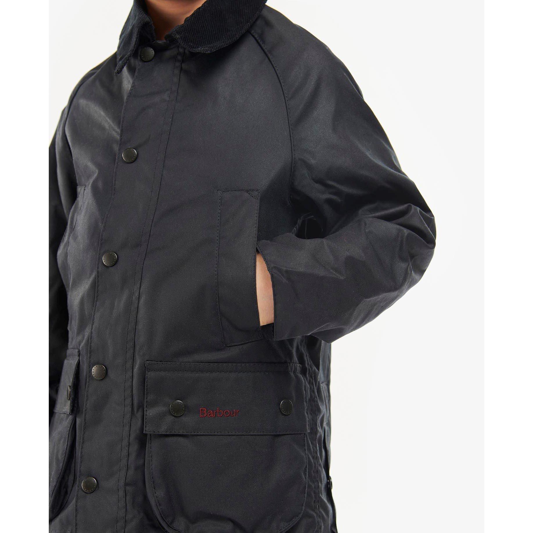 Navy - Barbour - Kids' Bedale Water Resistant Waxed Cotton Long Sleeve Wax Jacket - 7