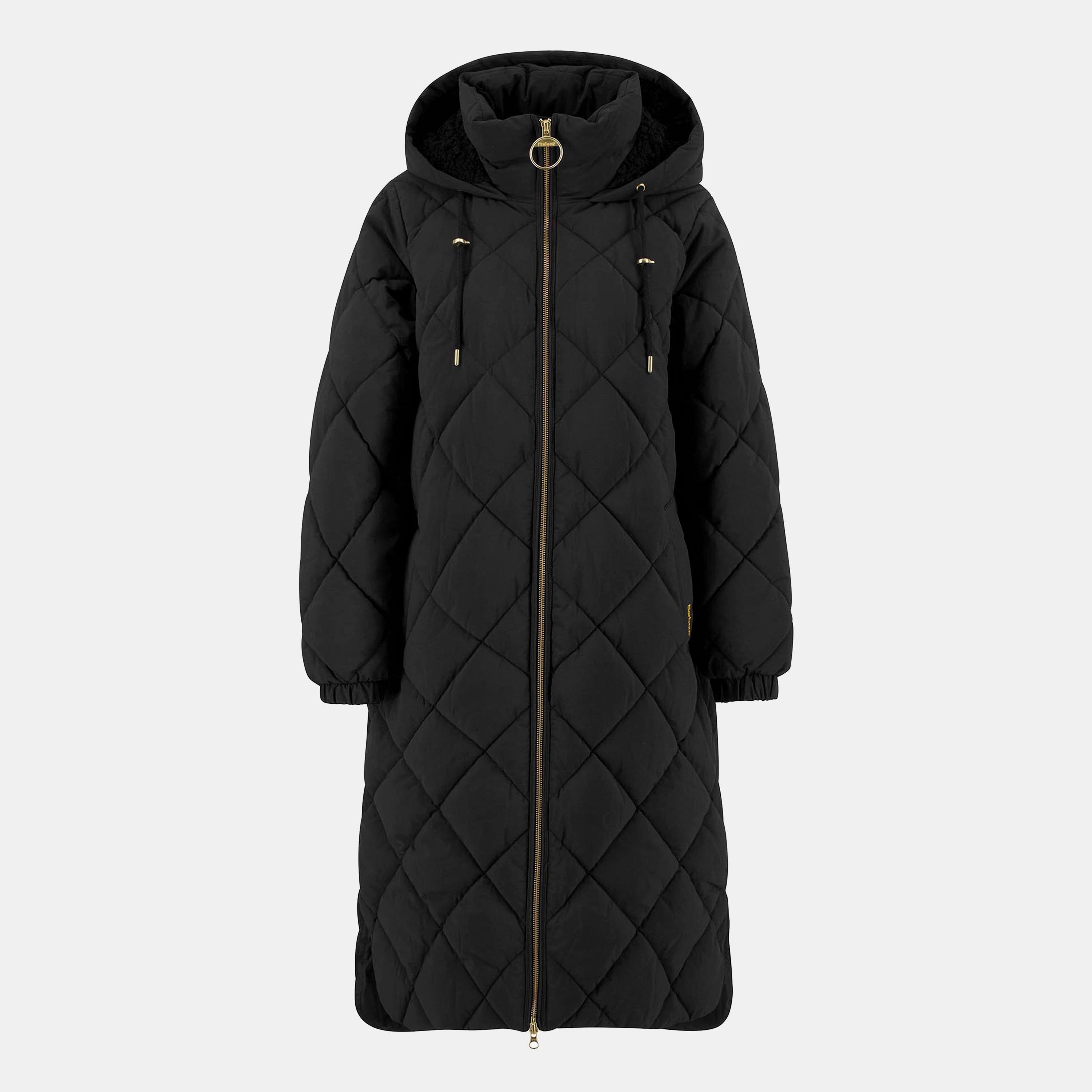 Barbour Women's Kirkton Diamond Quilted Hooded Long Puffer Jacket - Black/Classic - 14 (L)