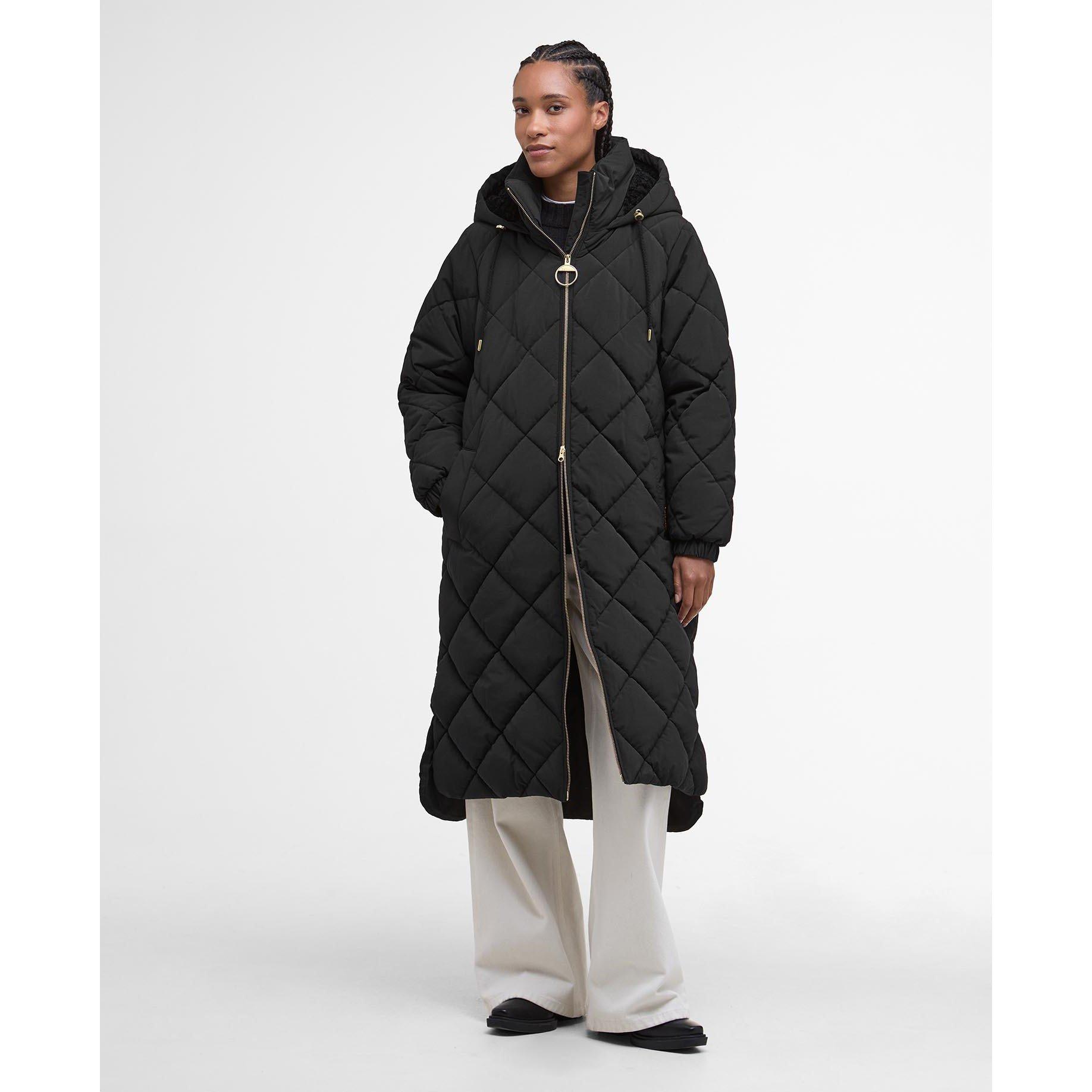 Black/Classic - Barbour - Women's Kirkton Diamond Quilted Hooded Long Puffer Jacket - 2