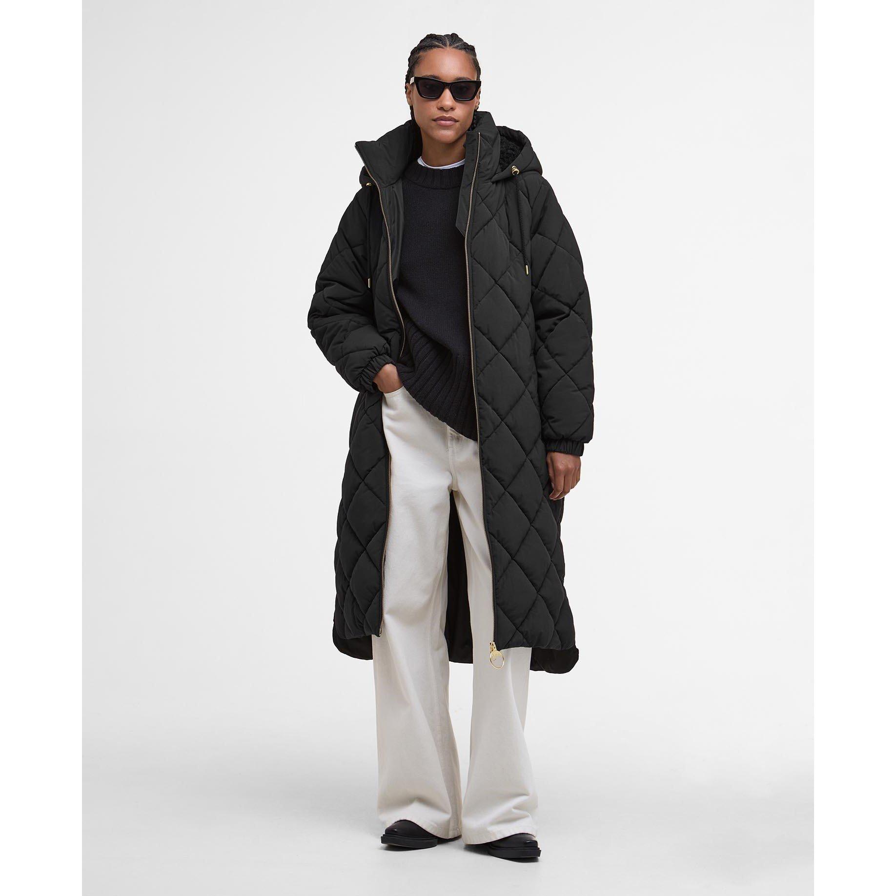 Black/Classic - Barbour - Women's Kirkton Diamond Quilted Hooded Long Puffer Jacket - 8