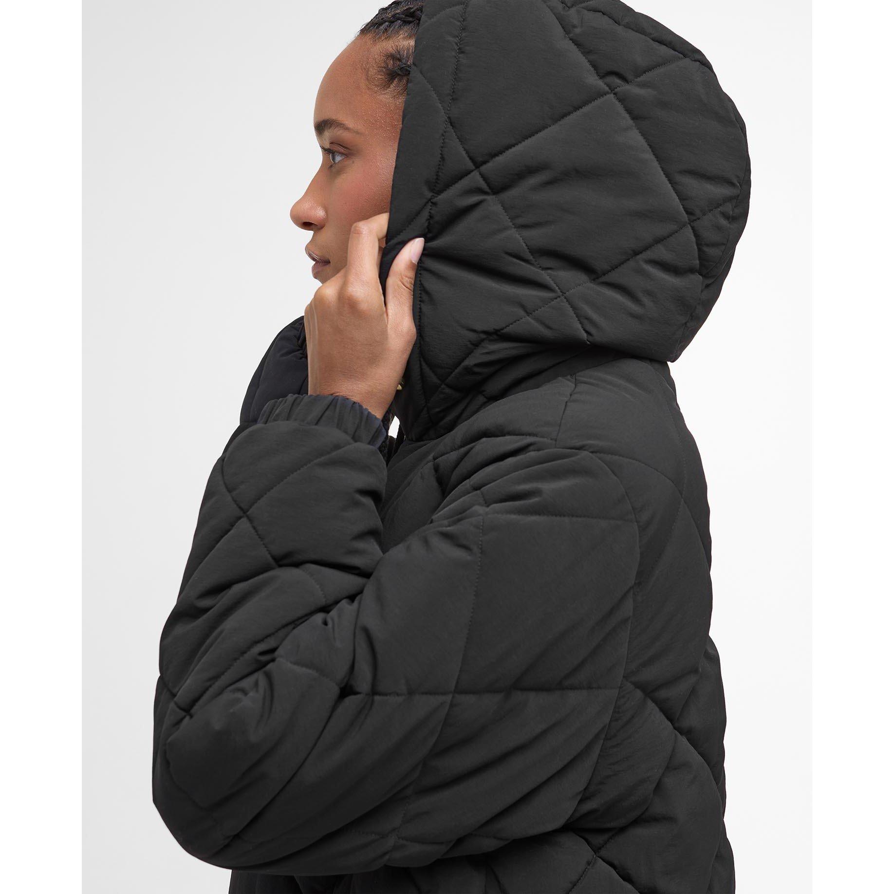 Black/Classic - Barbour - Women's Kirkton Diamond Quilted Hooded Long Puffer Jacket - 5