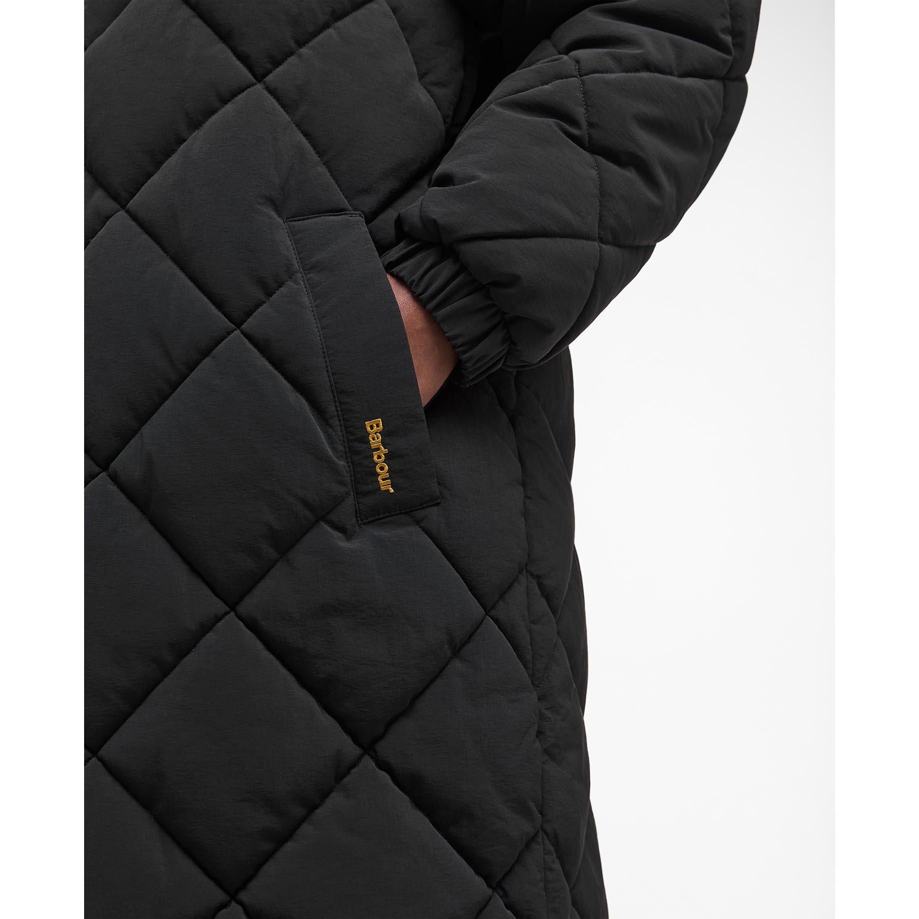 Black/Classic - Barbour - Women's Kirkton Diamond Quilted Hooded Long Puffer Jacket - 6