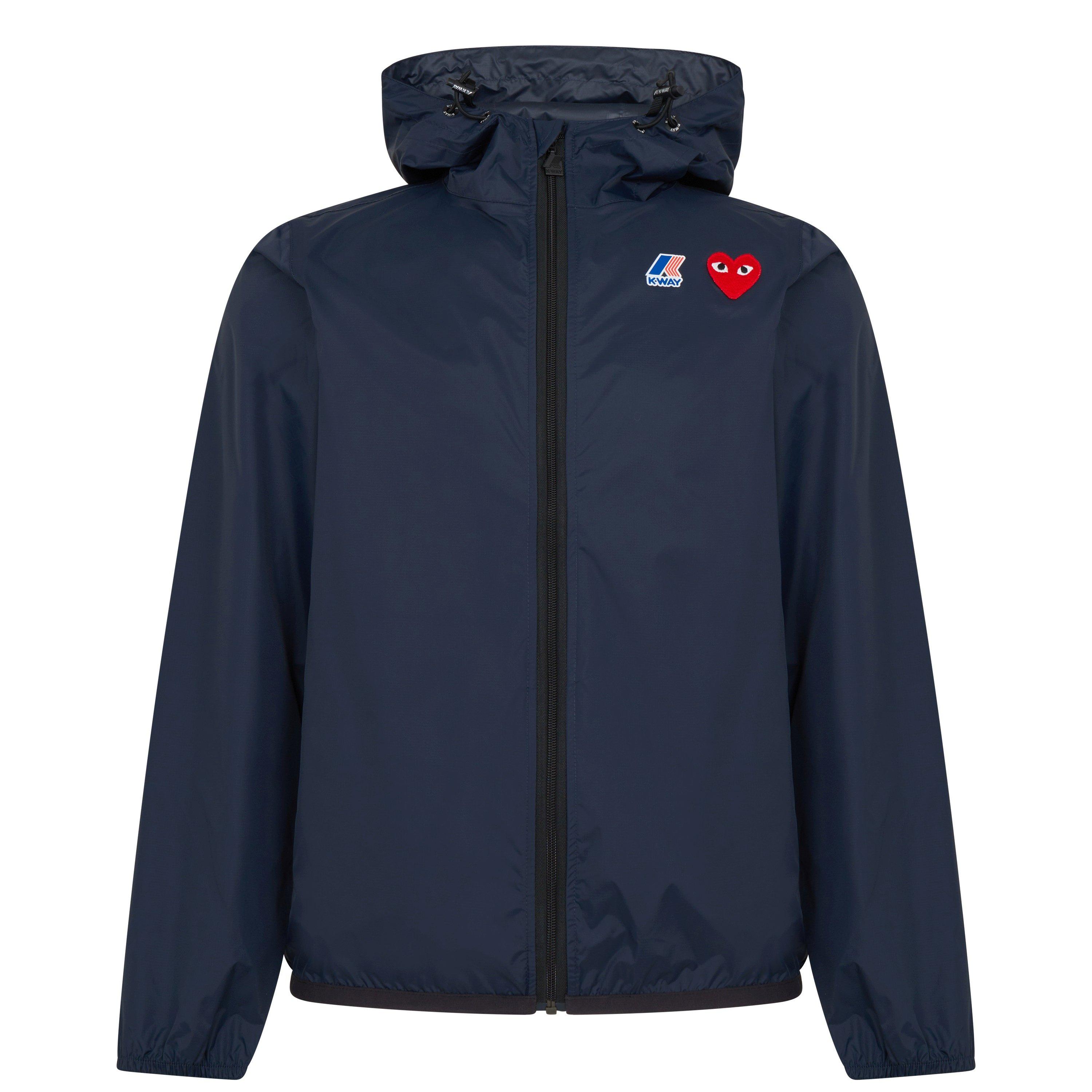 Navy - Comme des Garcons PLAY - Unisex Adults Full Zip Packable Water Resistant Hooded Long Sleeve Rain Anorak - 1