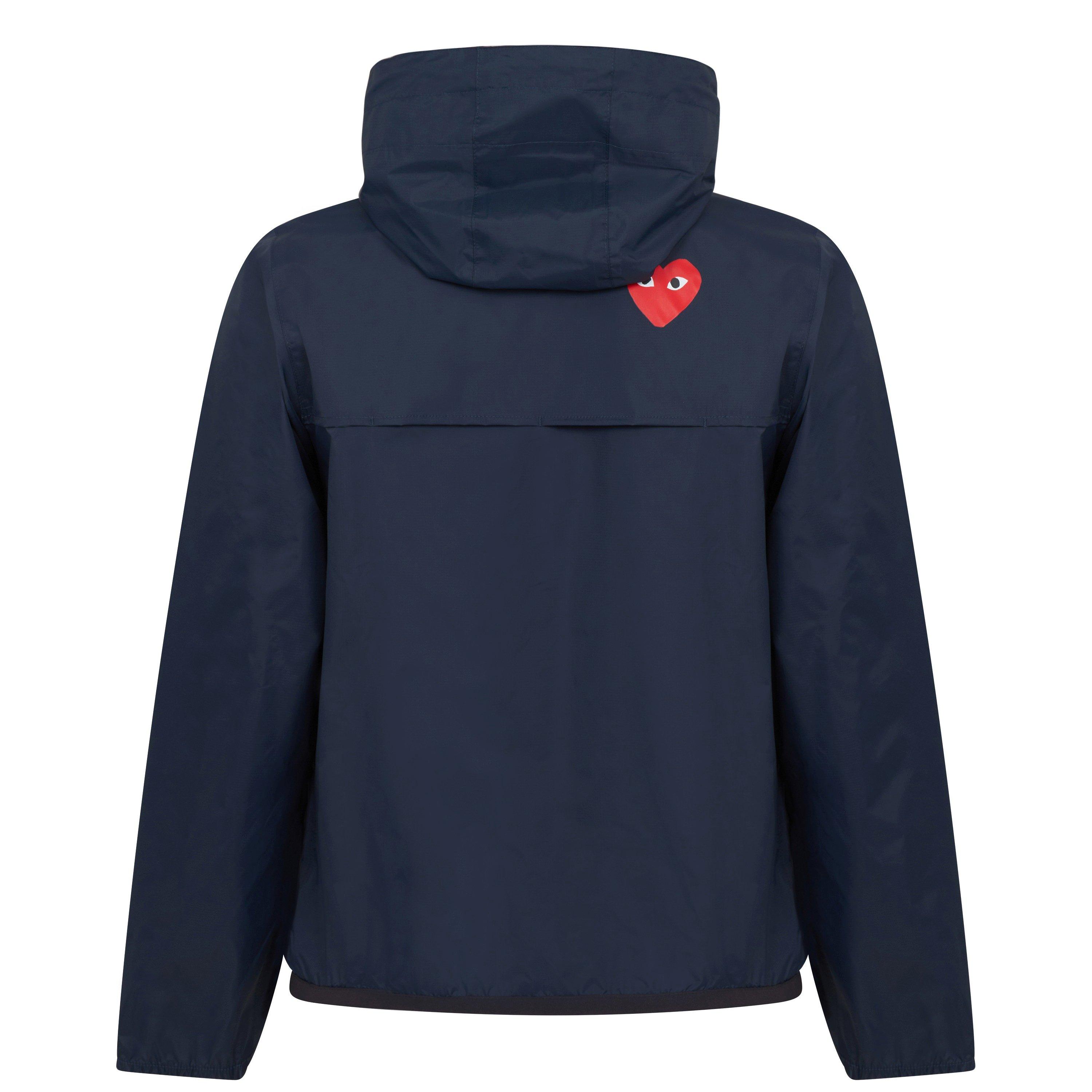 Navy - Comme des Garcons PLAY - Unisex Adults Full Zip Packable Water Resistant Hooded Long Sleeve Rain Anorak - 7