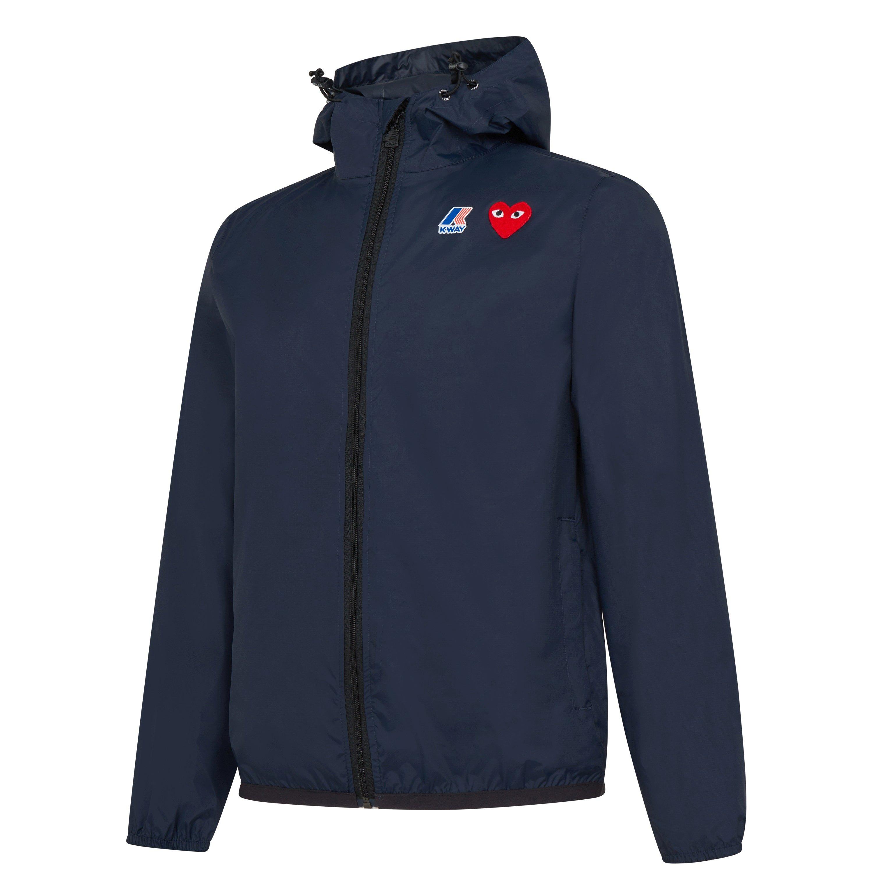 Navy - Comme des Garcons PLAY - Unisex Adults Full Zip Packable Water Resistant Hooded Long Sleeve Rain Anorak - 8