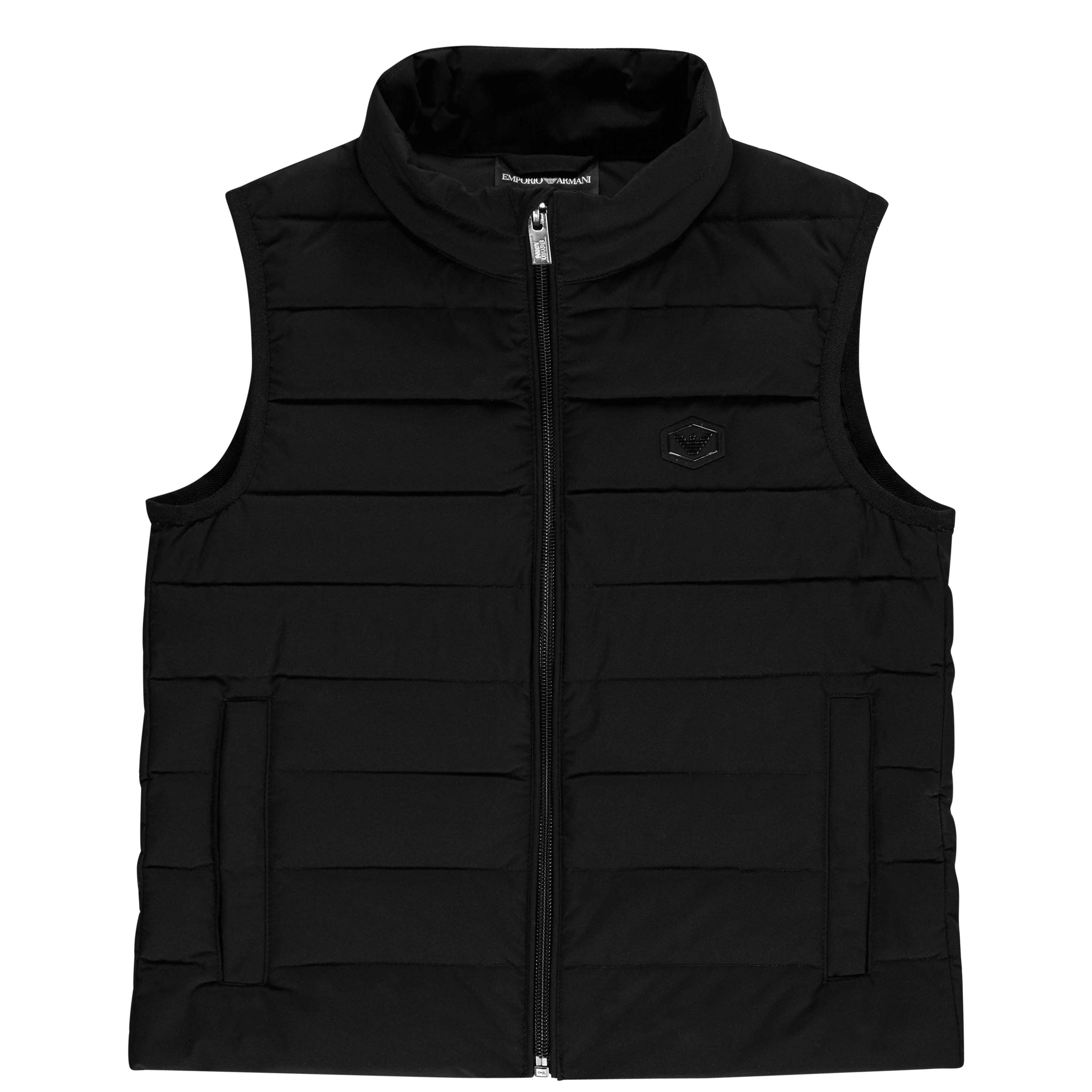 Black 0999 - Emporio Armani - Kids' Badge Logo Duck Down Funnel Neck Gilet - 1