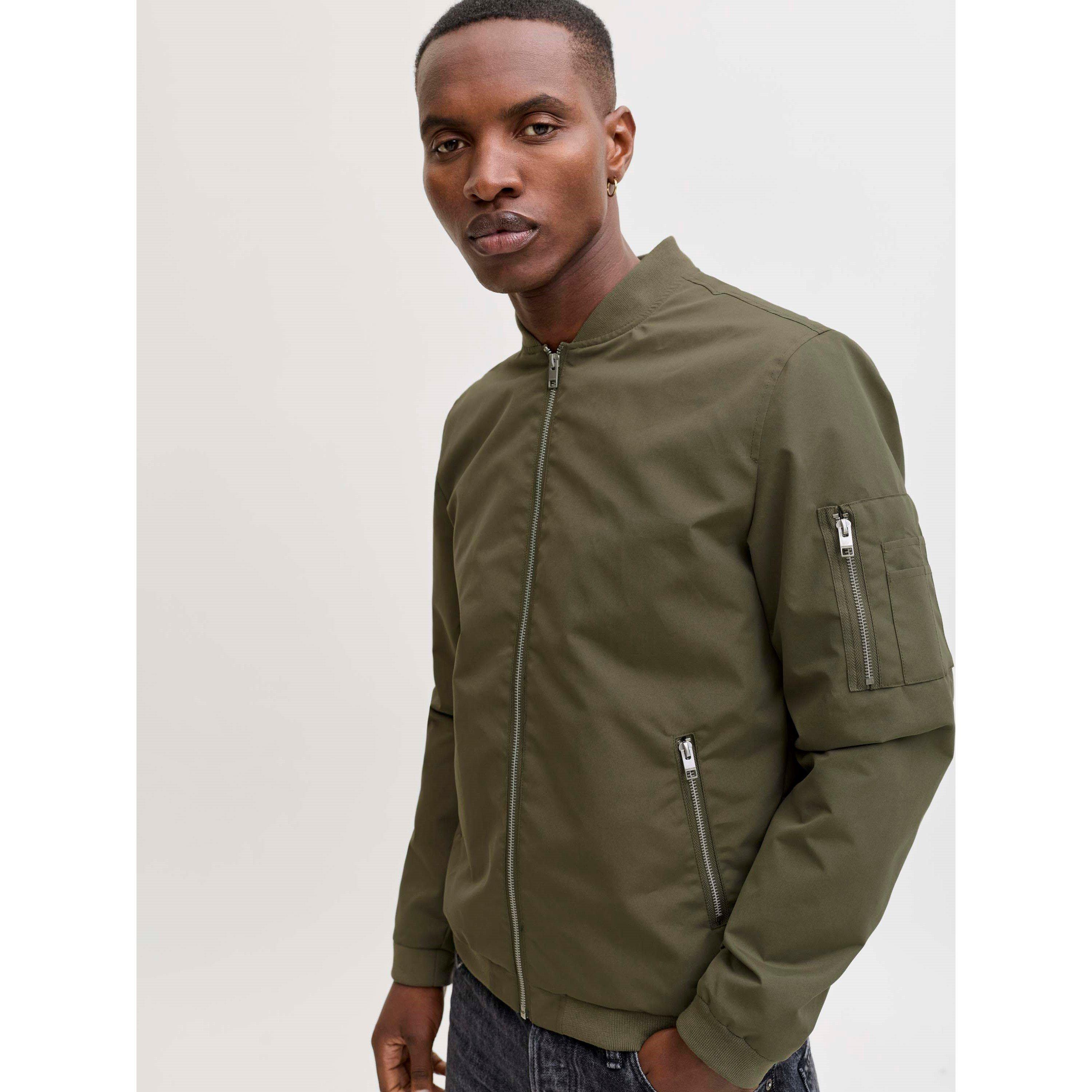 Dusty Olive - Jack and Jones - Men's  Rush Water-Resistant Long Sleeve Bomber Jacket - 7