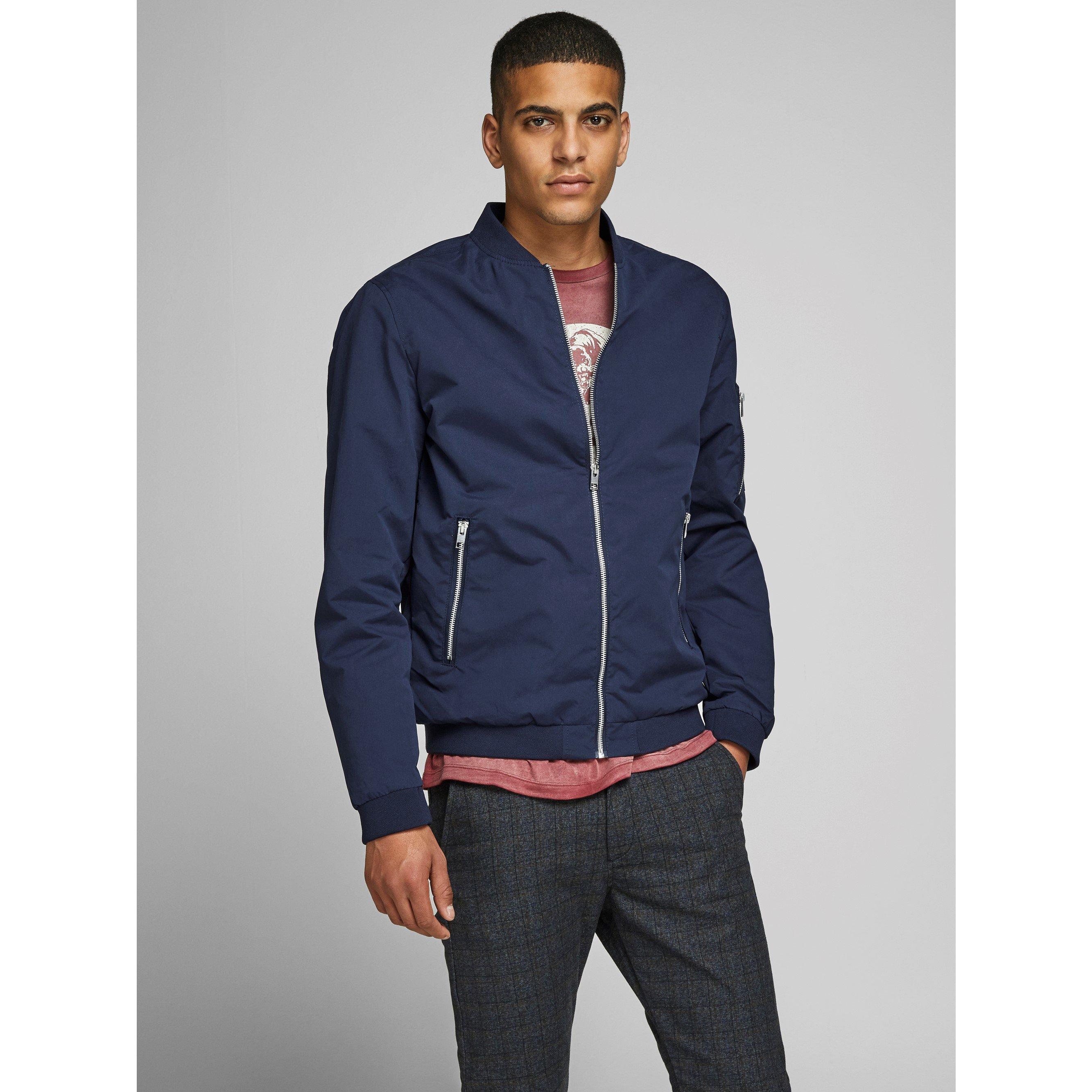 Navy Blazer - Jack and Jones - Men's  Rush Water-Resistant Long Sleeve Bomber Jacket - 3