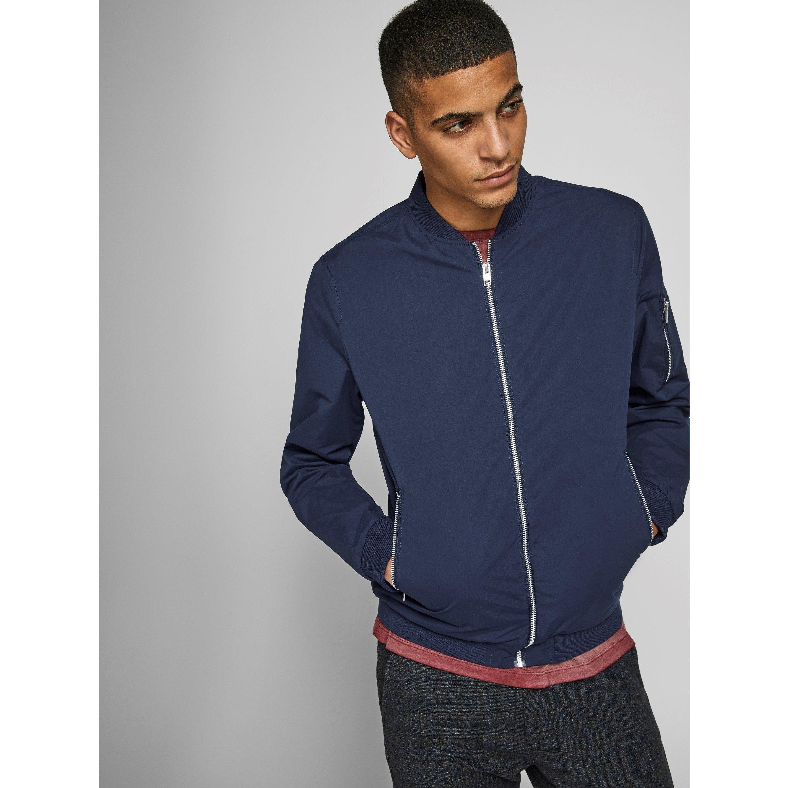 Navy Blazer - Jack and Jones - Men's  Rush Water-Resistant Long Sleeve Bomber Jacket - 5
