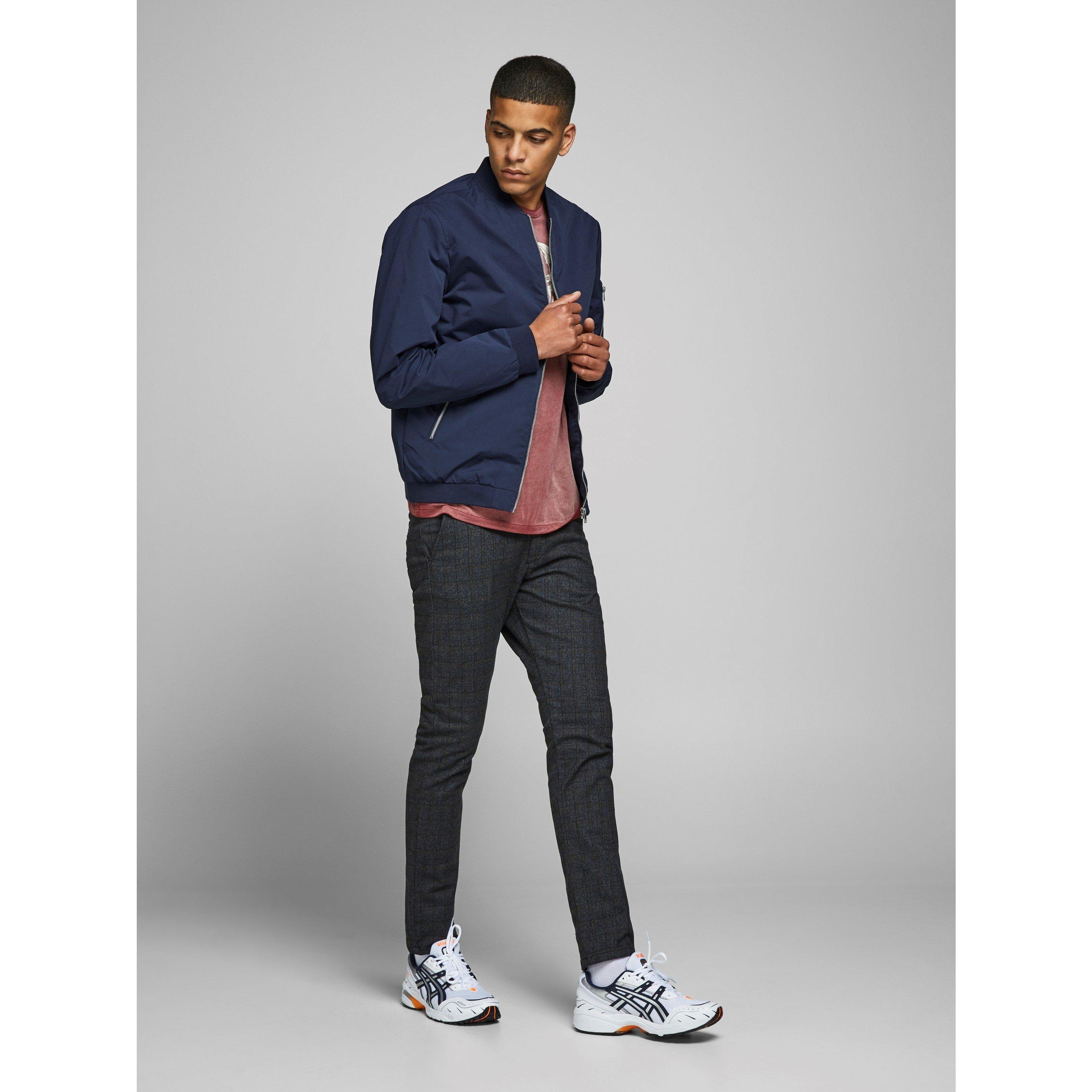 Navy Blazer - Jack and Jones - Men's  Rush Water-Resistant Long Sleeve Bomber Jacket - 6