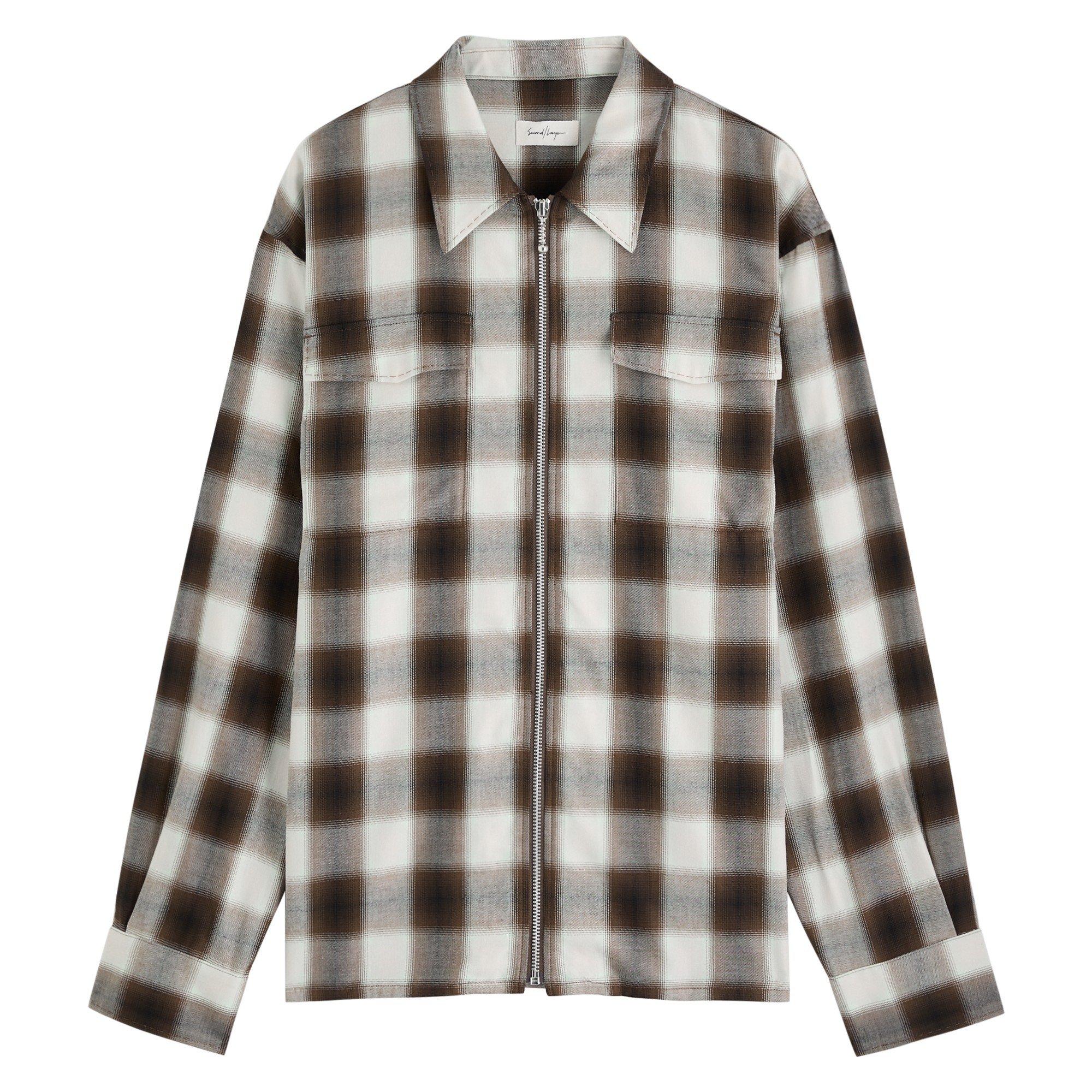 BROWN - Second Layer - ZIP RELAXED LONG SLEEVE SHIRT