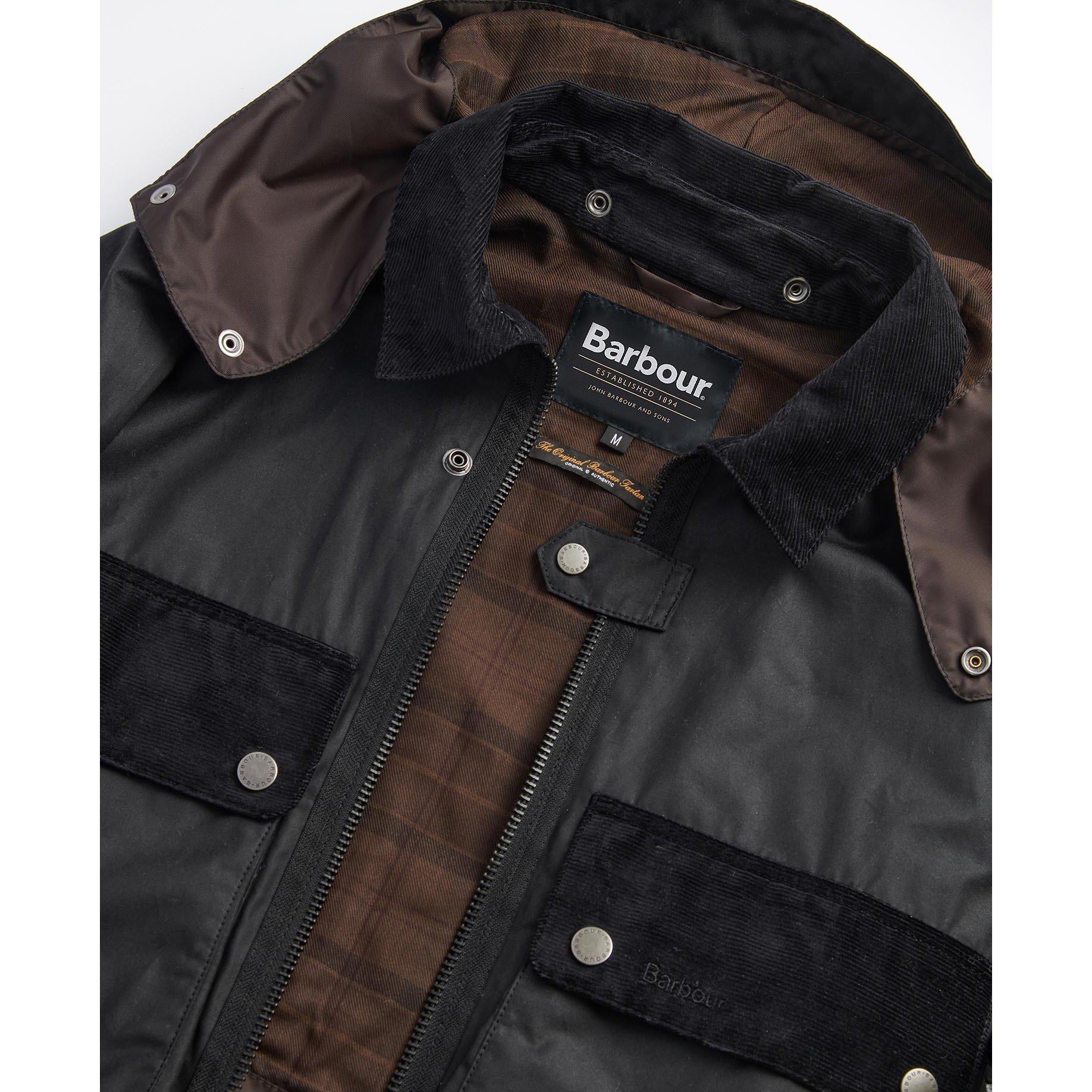 Black BK11 - Barbour - Men's Re-Engineered Spey Waxed Cotton Removable Hood Wax Jacket - 4