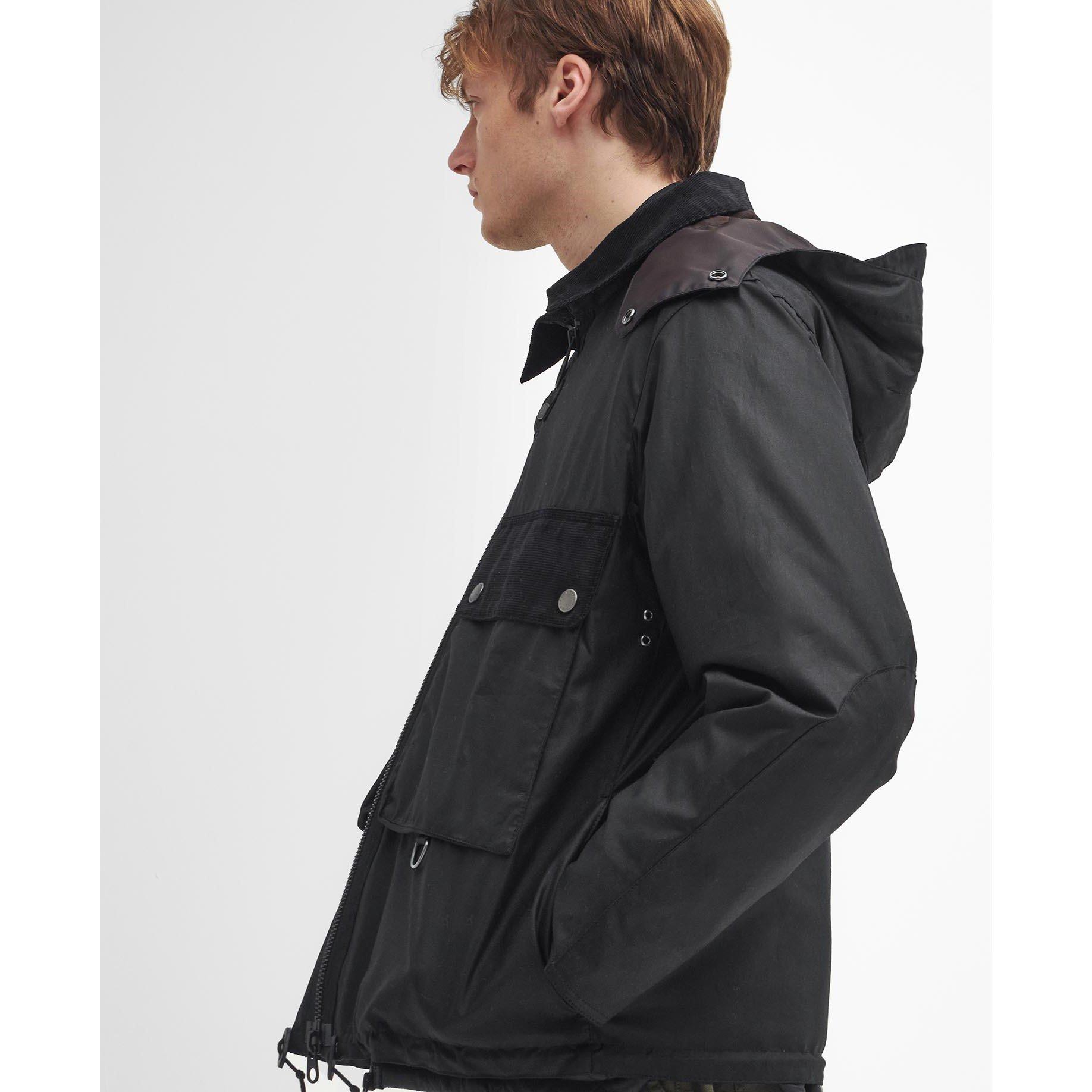 Black BK11 - Barbour - Men's Re-Engineered Spey Waxed Cotton Removable Hood Wax Jacket - 7