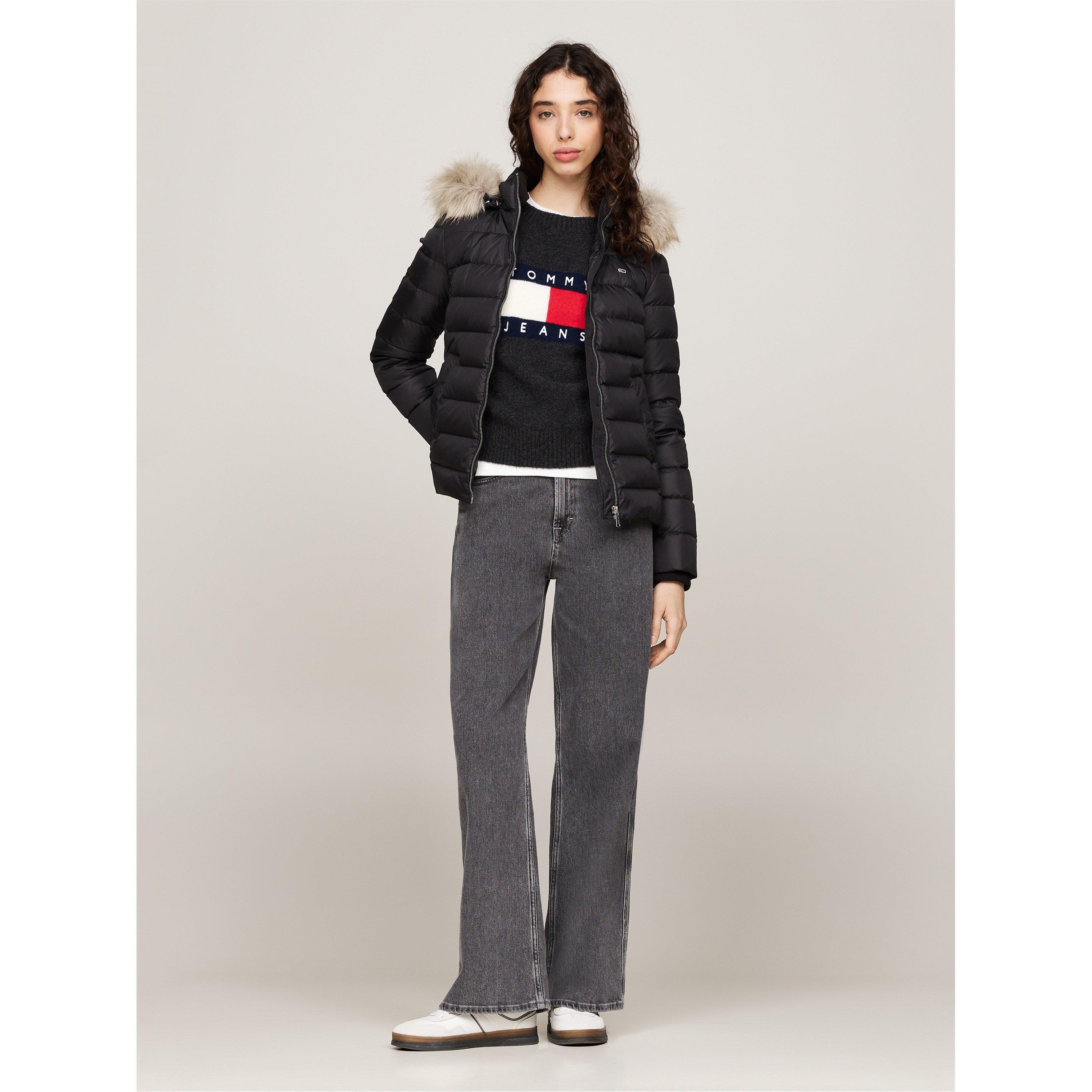 Black - Tommy Jeans - Women's Essential Quilted Wind Resistant Faux Fur Hood RDS Down Short Puffer Jacket - 2