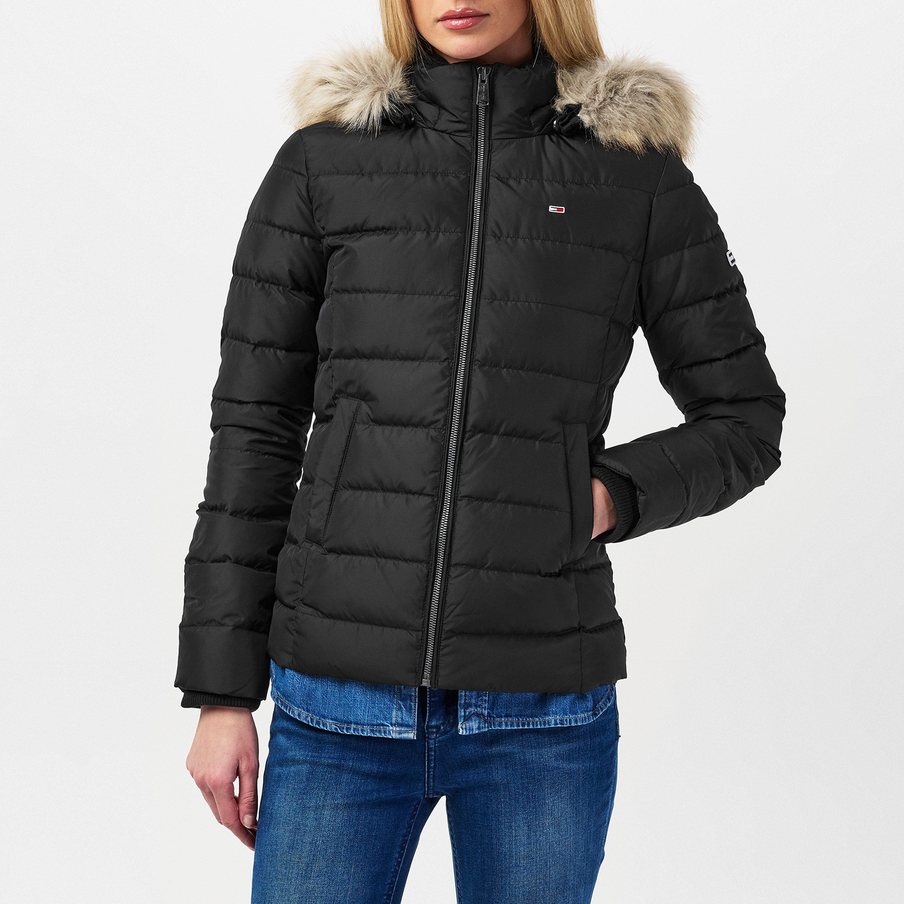Black - Tommy Jeans - Women's Essential Quilted Wind Resistant Faux Fur Hood RDS Down Short Puffer Jacket - 3