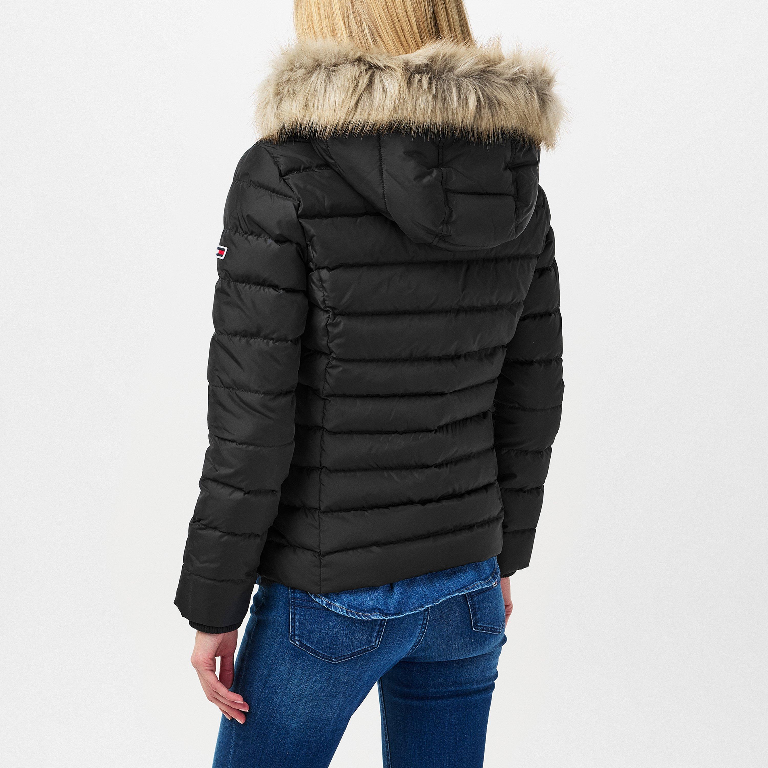 Black - Tommy Jeans - Women's Essential Quilted Wind Resistant Faux Fur Hood RDS Down Short Puffer Jacket - 4
