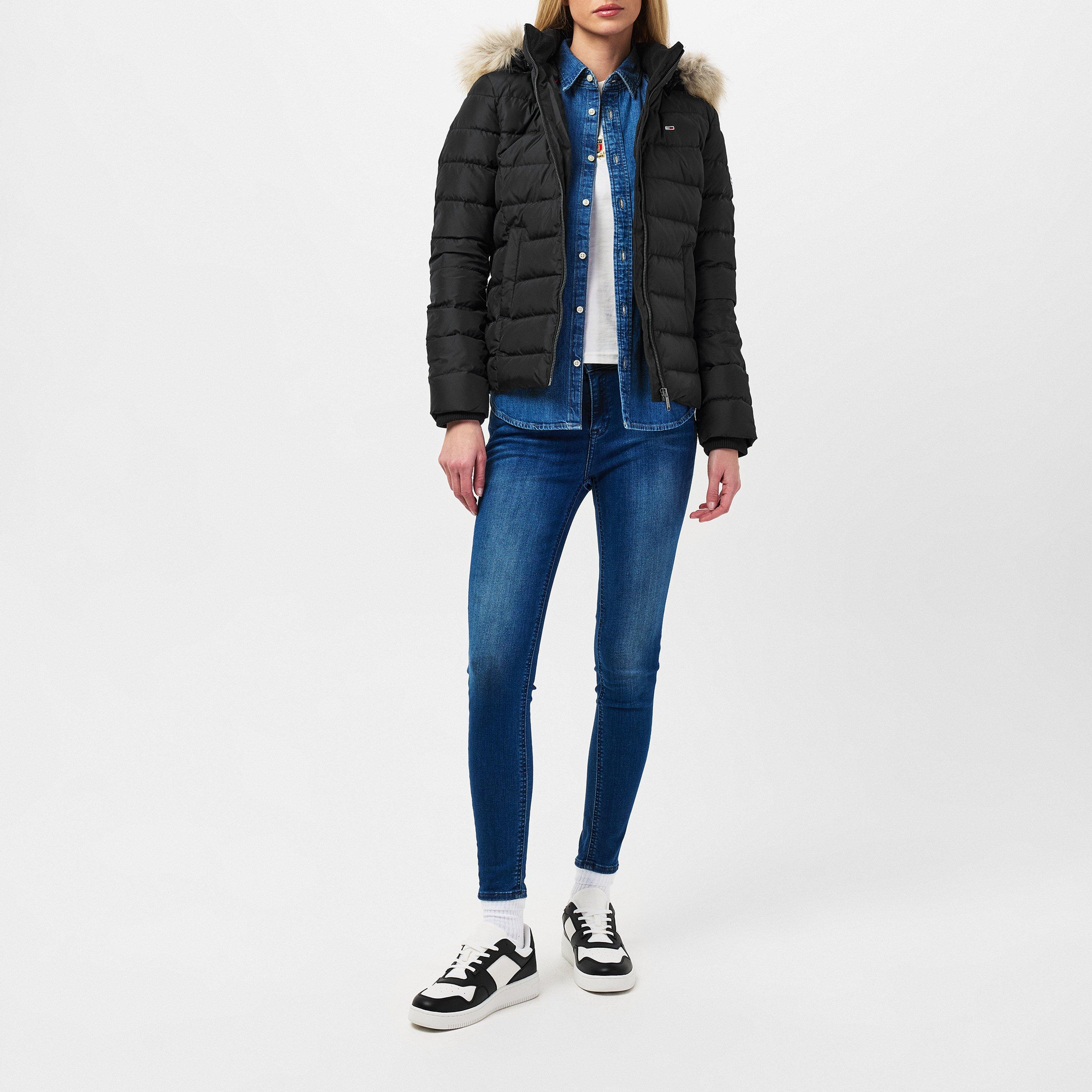 Black - Tommy Jeans - Women's Essential Quilted Wind Resistant Faux Fur Hood RDS Down Short Puffer Jacket - 6