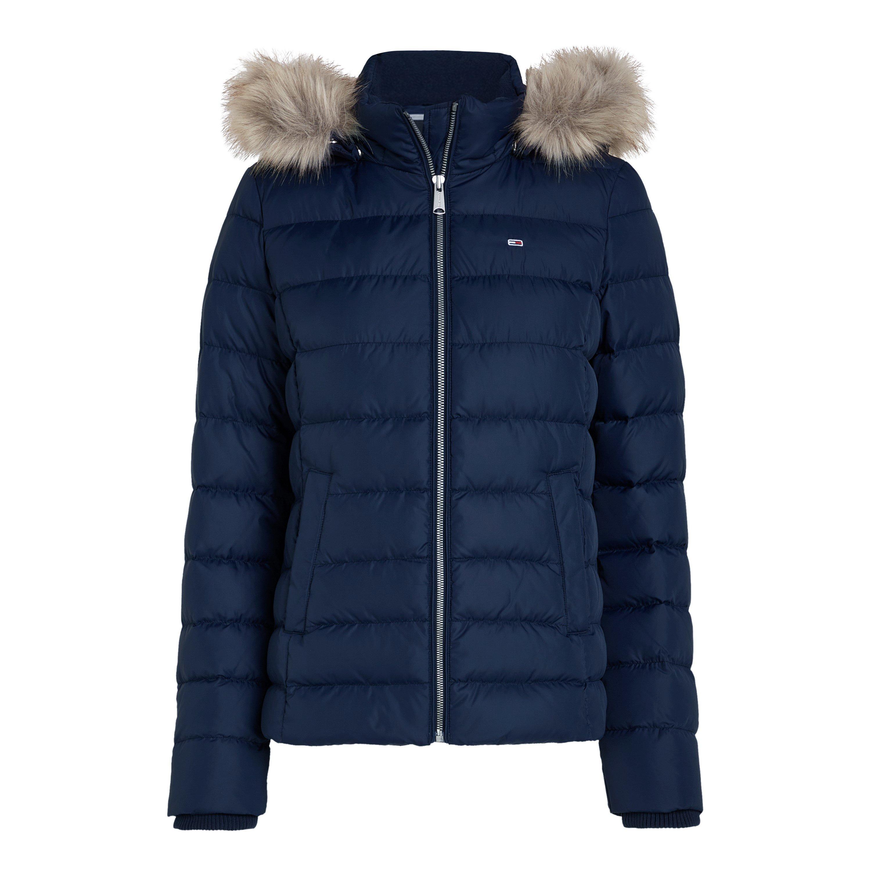 Twilight Navy - Tommy Jeans - Women's Essential Quilted Wind Resistant Faux Fur Hood RDS Down Short Puffer Jacket - 1