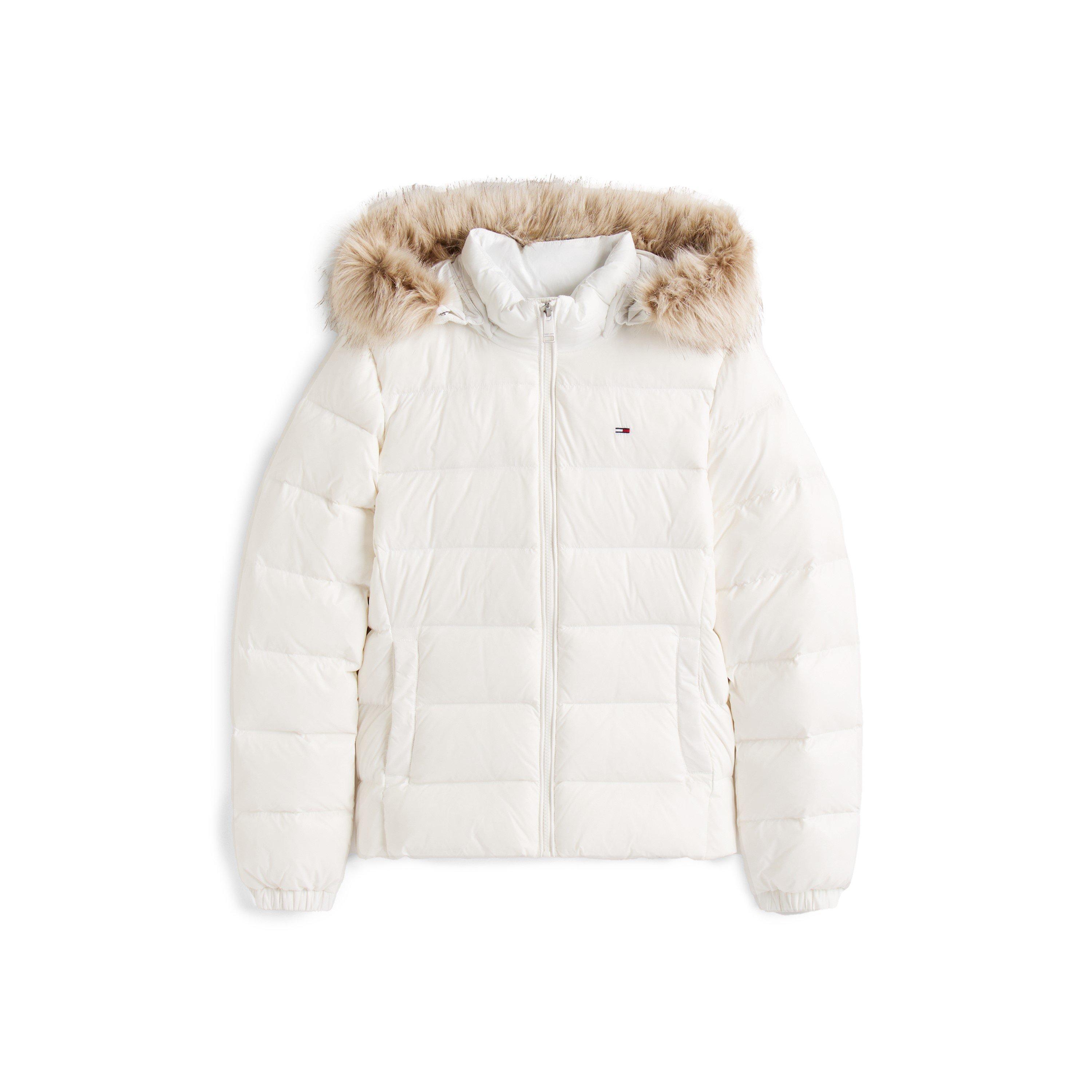 Tommy Jeans Women's Essential Quilted Wind Resistant Faux Fur Hood Rds Down Short Puffer Jacket - Ecru - 16 (XL)