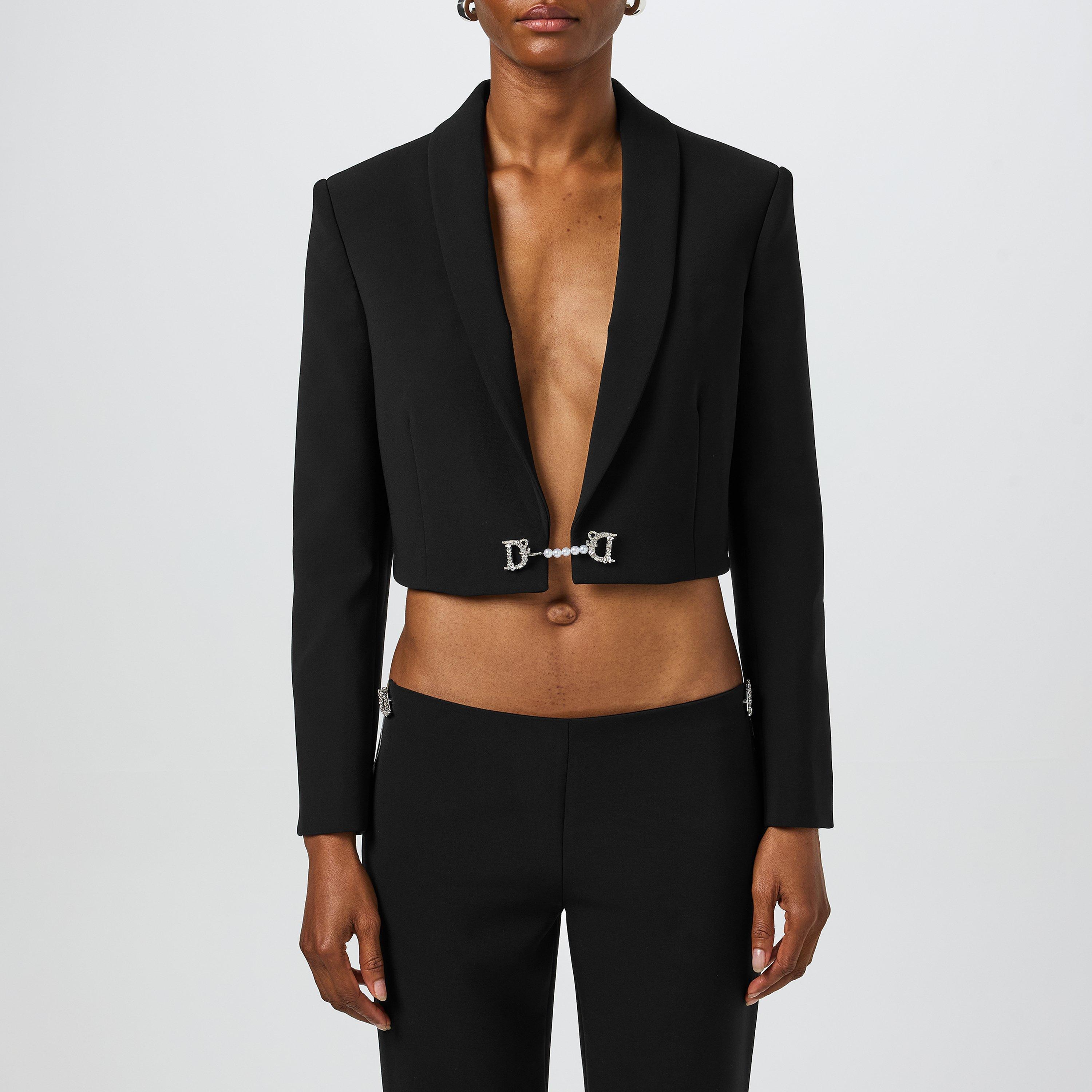 Black - DSquared2 - Women's Jewel Spencer Long Sleeve Cropped Blazer - 1