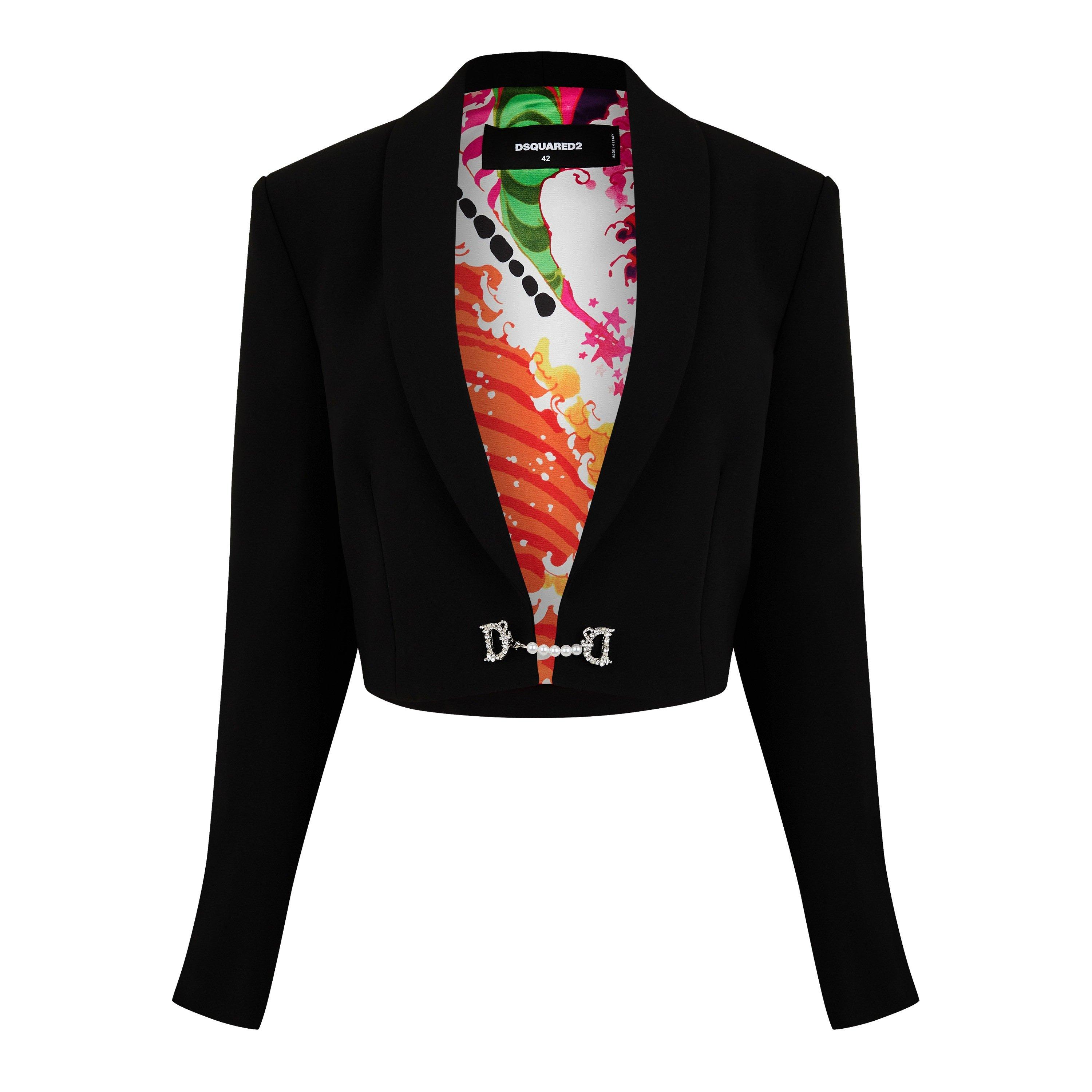 Black - DSquared2 - Women's Jewel Spencer Long Sleeve Cropped Blazer - 5