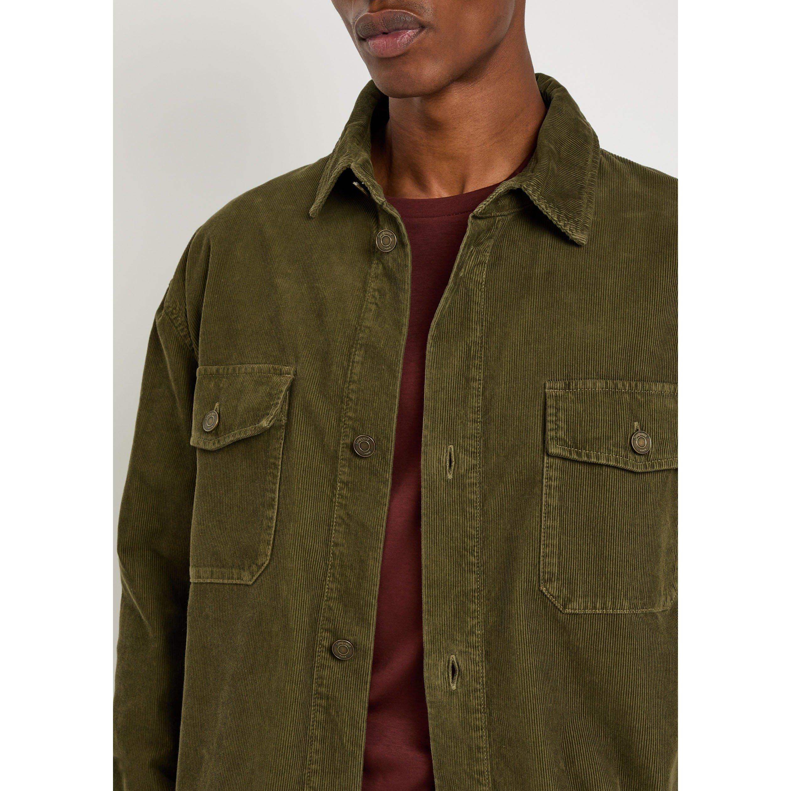 KHAKI - Saint Laurent - Men's Long Cotton Double-Breasted Relaxed-Fit Overshirt - 4