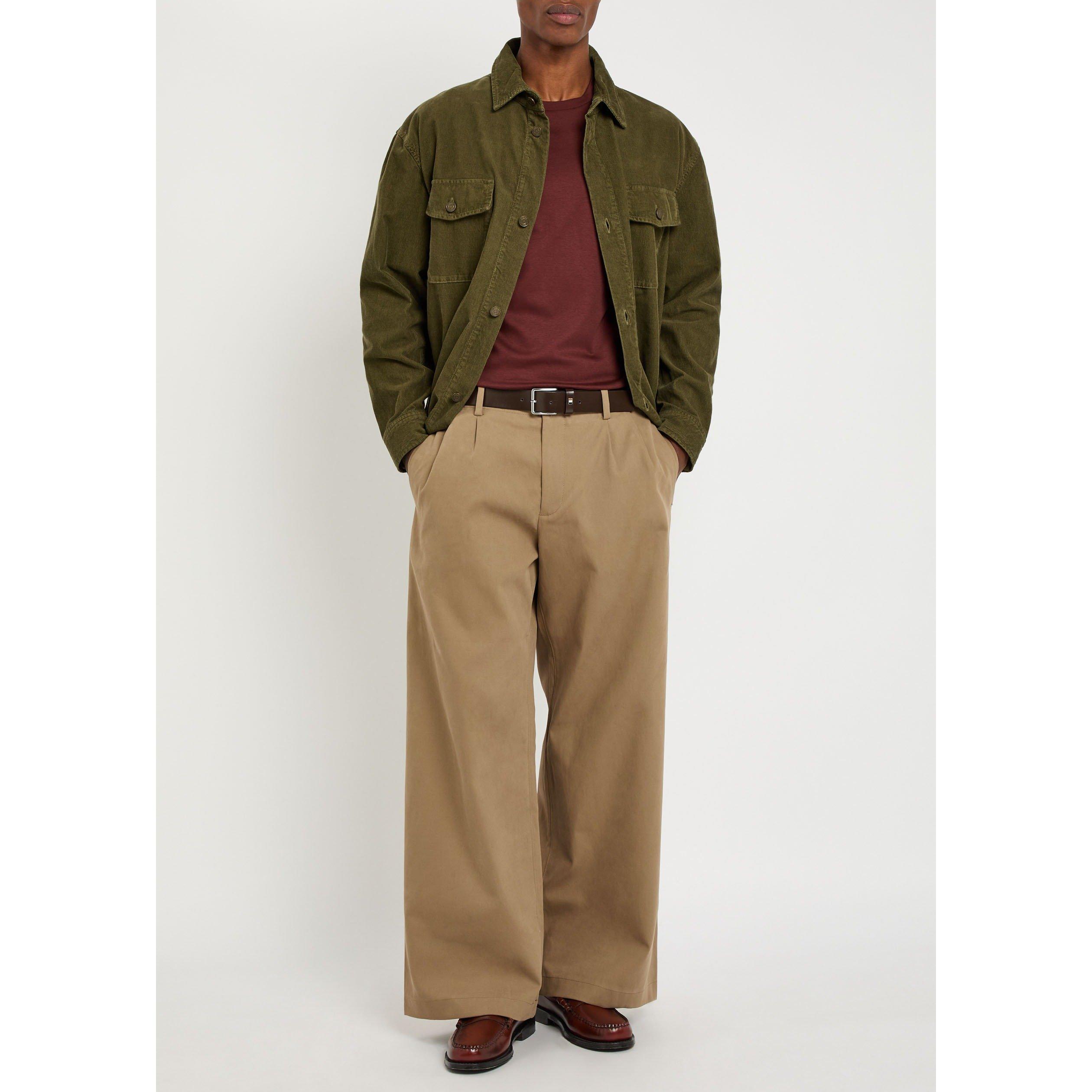 KHAKI - Saint Laurent - Men's Long Cotton Double-Breasted Relaxed-Fit Overshirt - 5