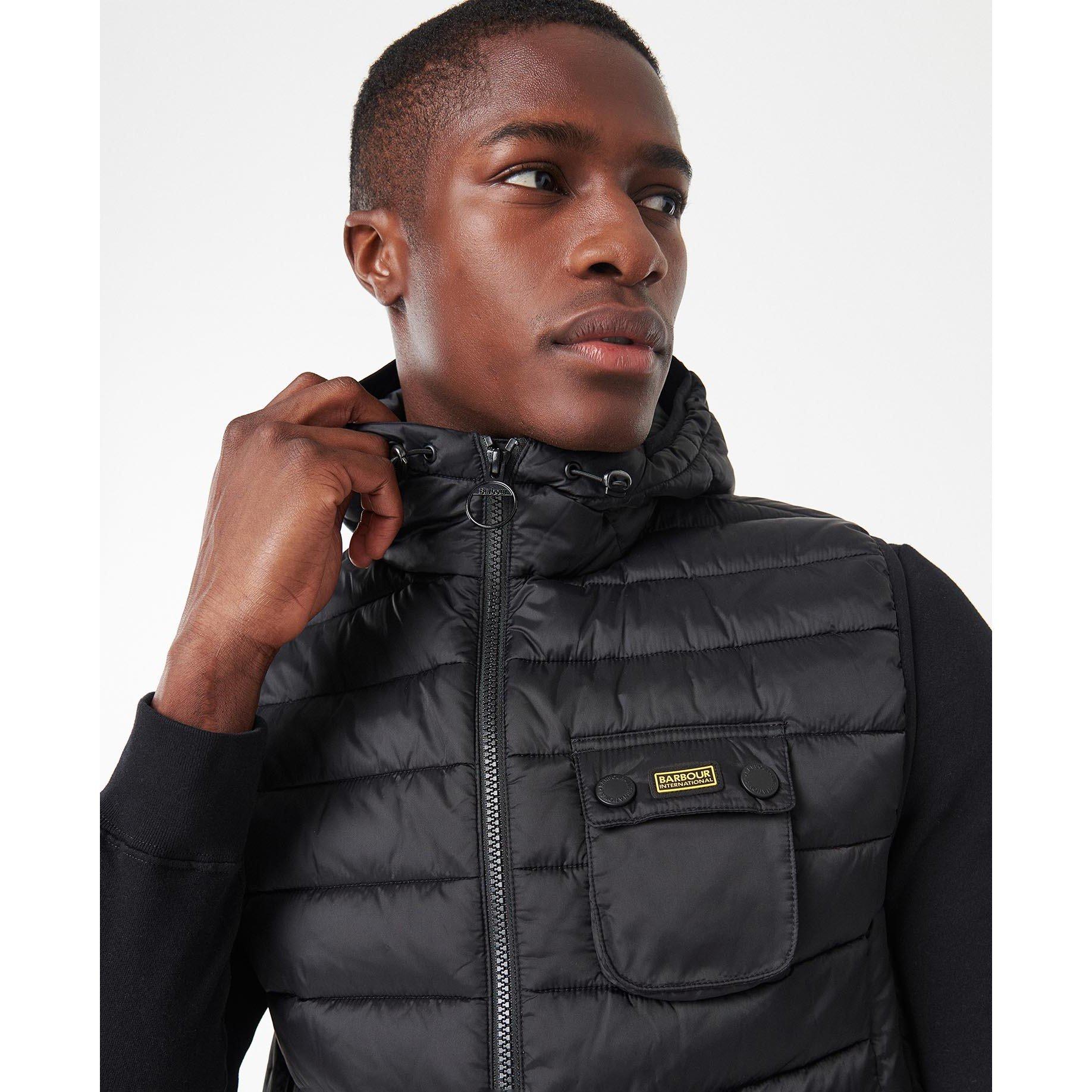 Black BK91 - Barbour International - Men's Ouston Hooded Water Resistant Gilet - 12