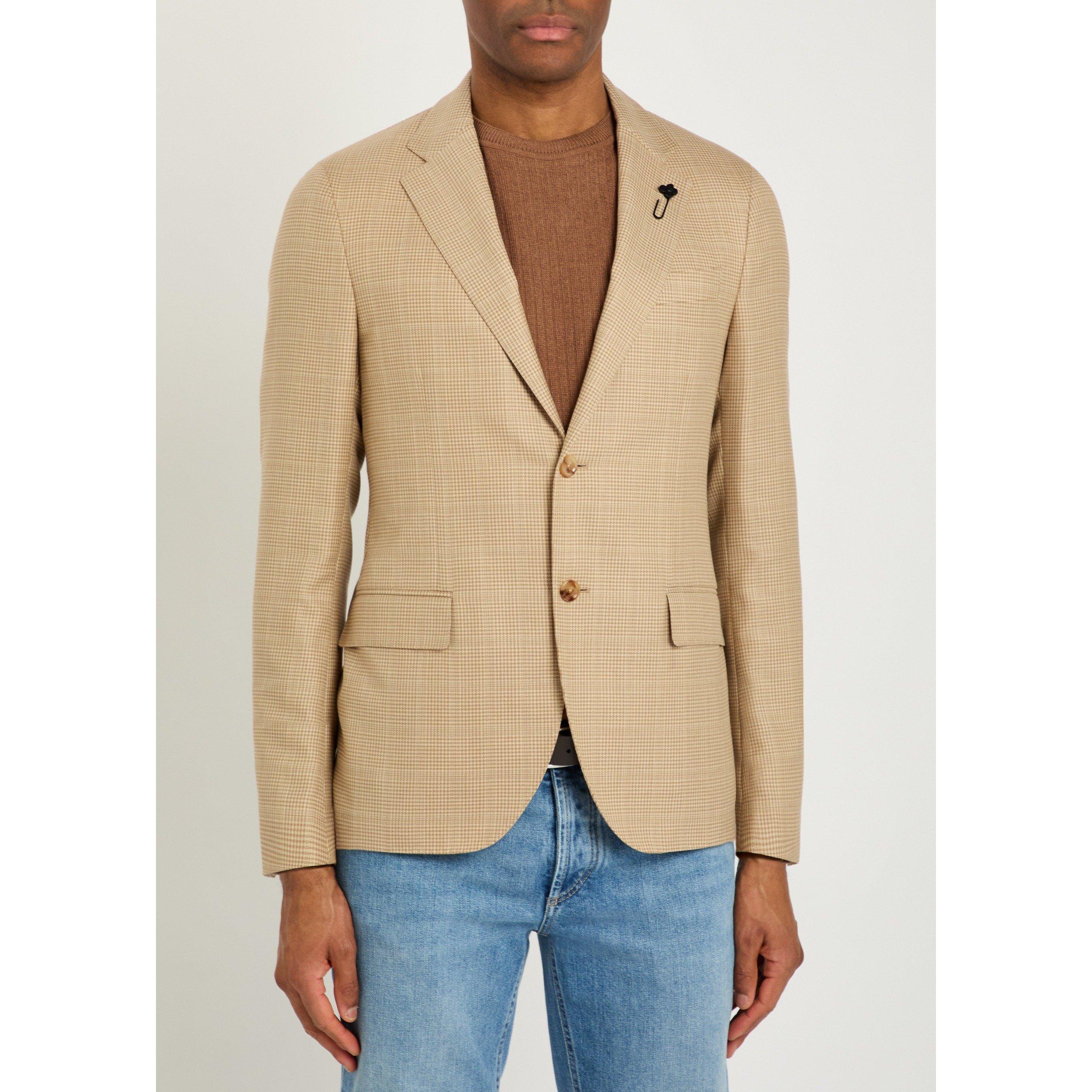 TAN - Lardini - Men's Houndstooth Wool Blazer - 2