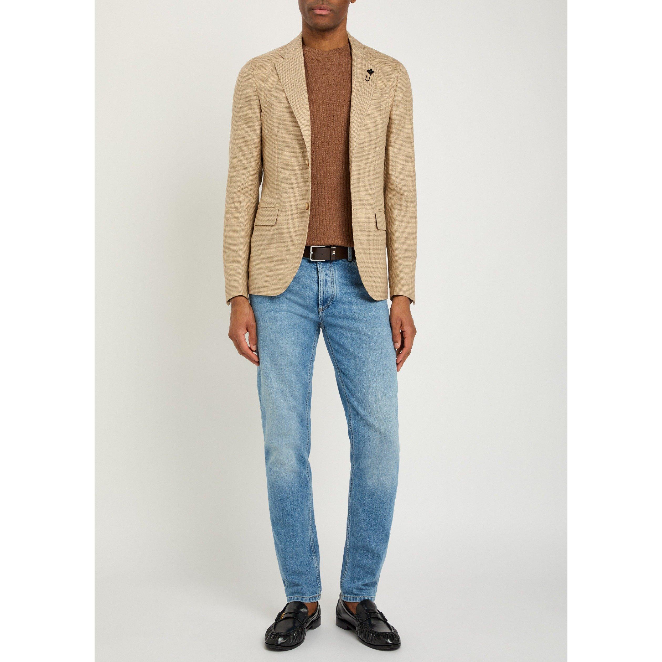TAN - Lardini - Men's Houndstooth Wool Blazer - 5