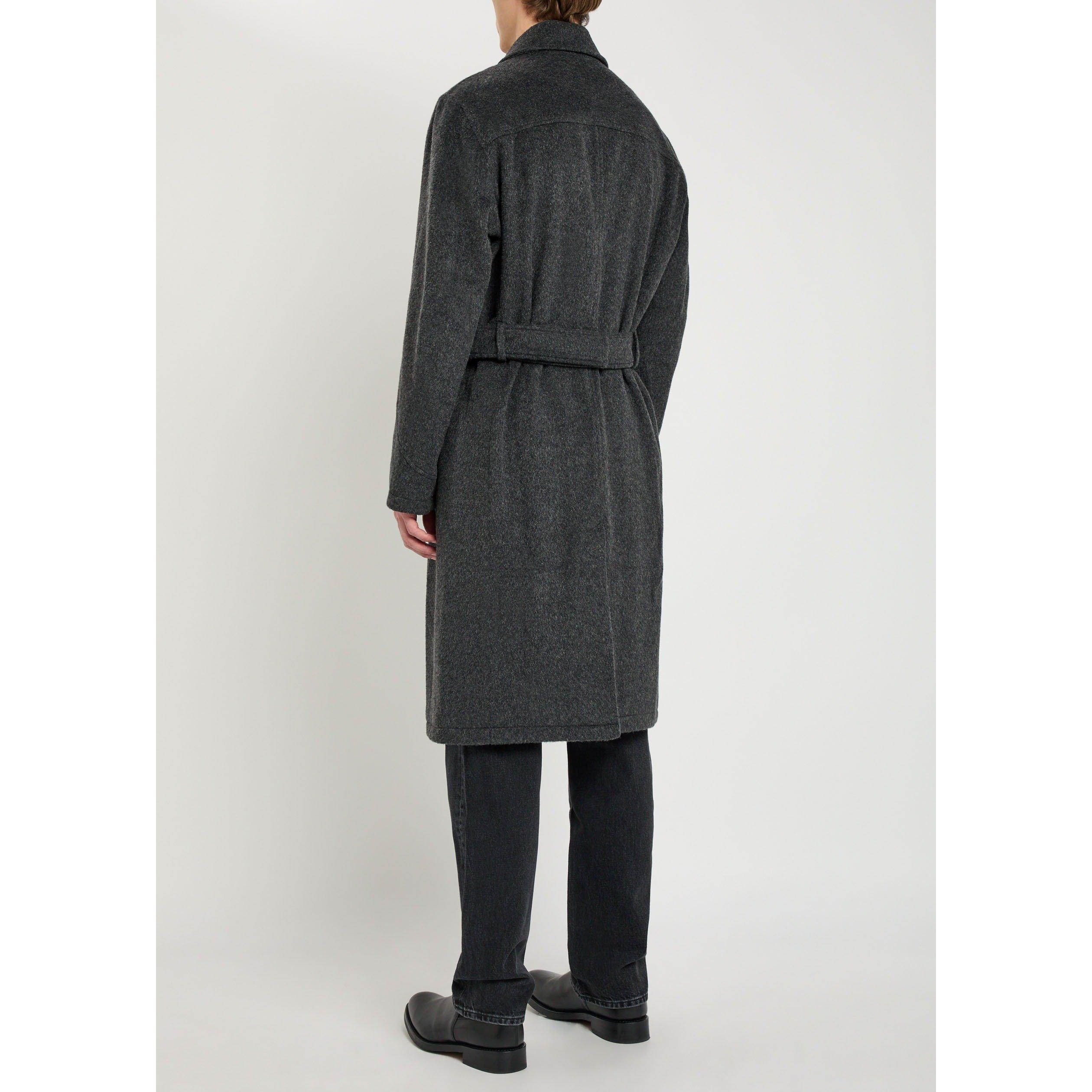 CHARCOAL - Oliver Spencer - Men's Double-Breasted Long Wool Overcoat - 3