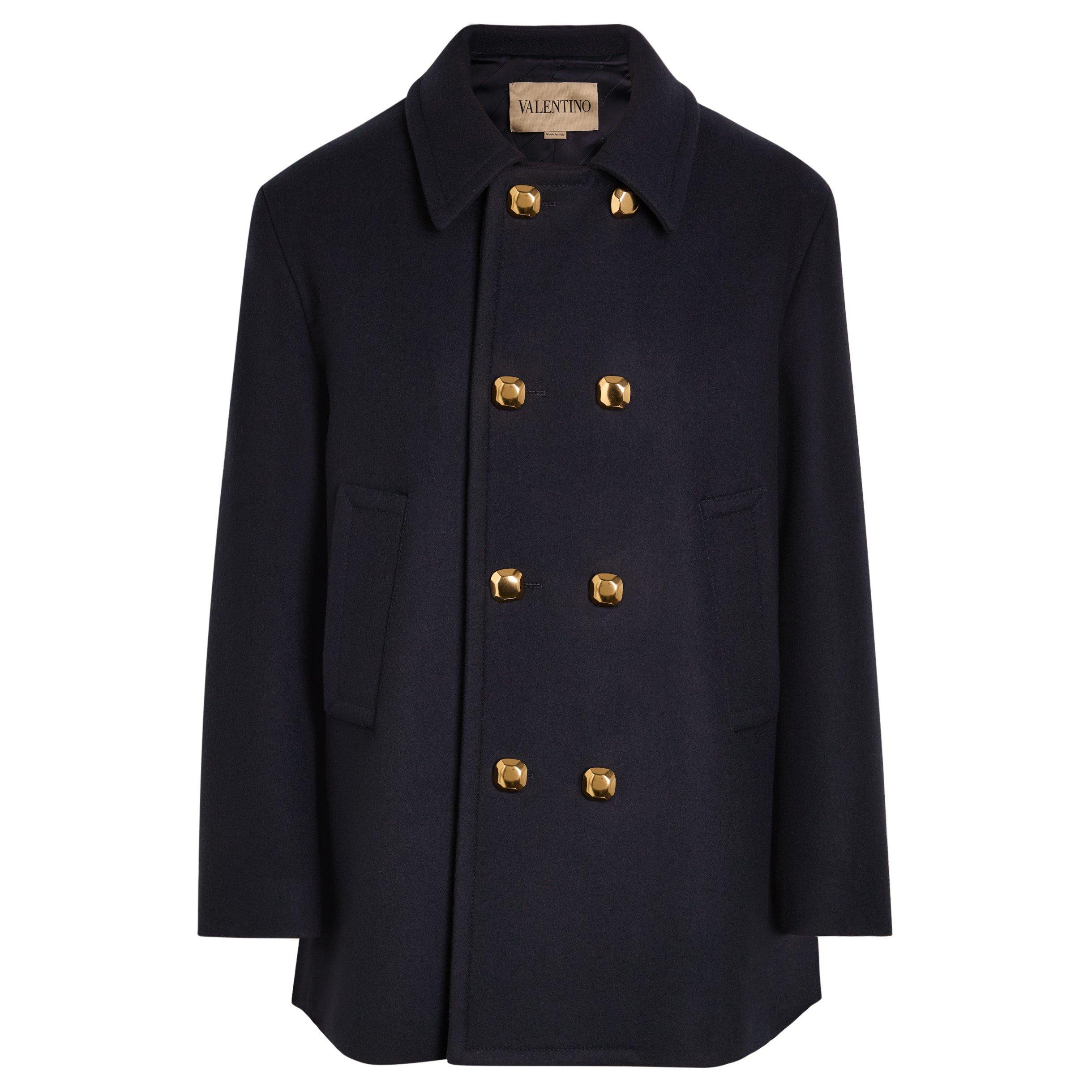 NAVY - Valentino - VAL WOOL COMPACT FELT PEACOAT - 1