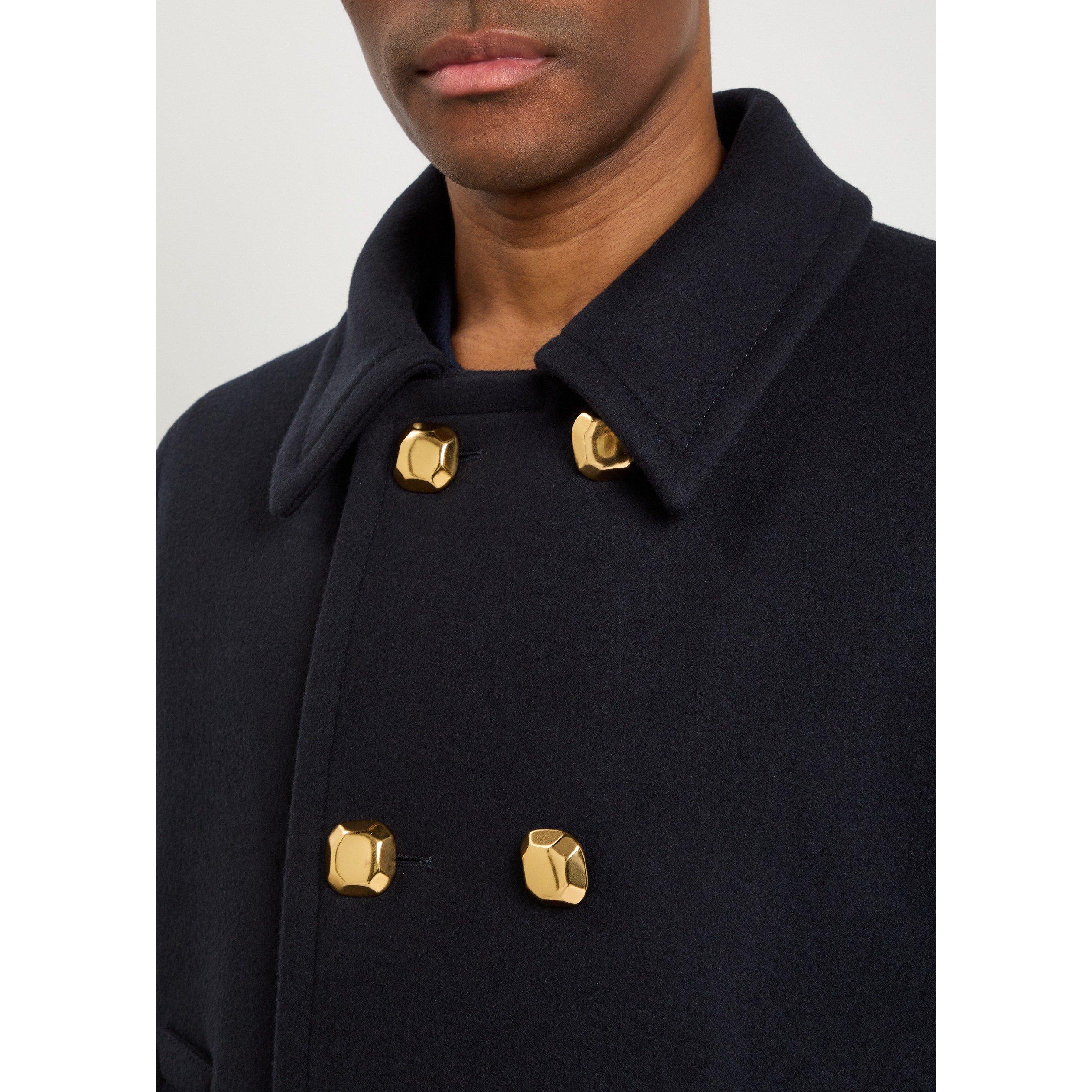 NAVY - Valentino - VAL WOOL COMPACT FELT PEACOAT - 4