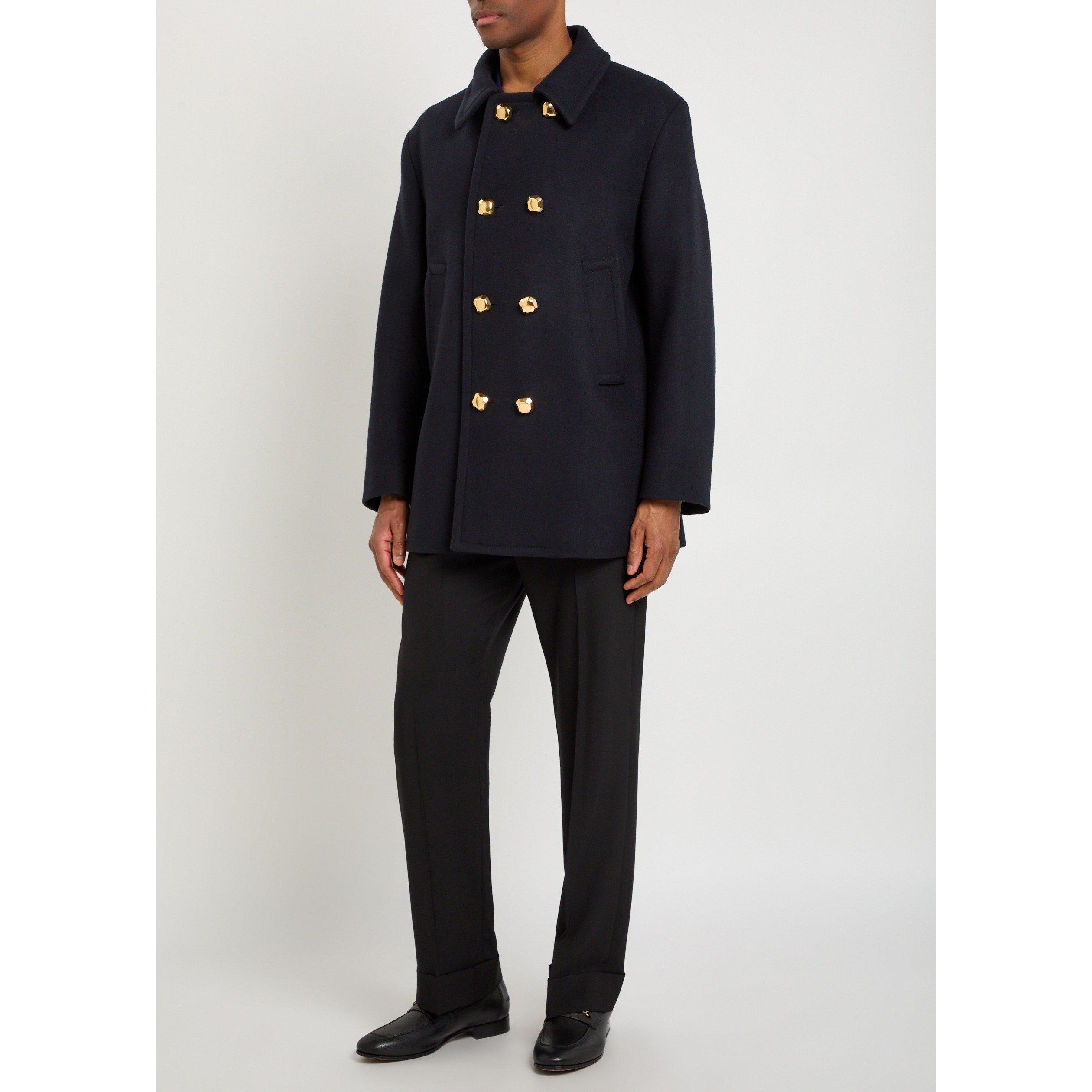 NAVY - Valentino - VAL WOOL COMPACT FELT PEACOAT - 5
